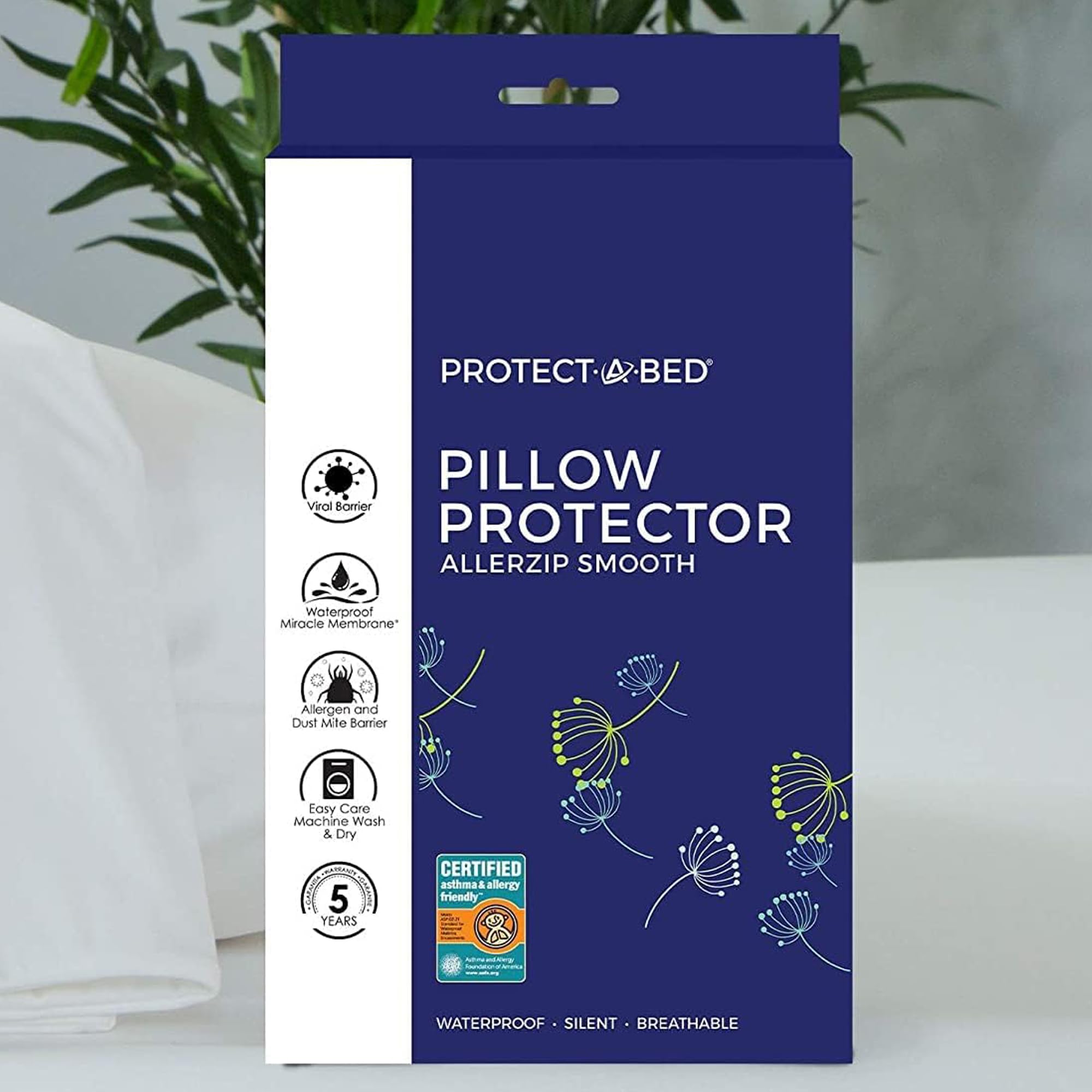 Protect-A-Bed, AllerZip Pillow Protector, Zippered, Waterproof, 2-pack, Standard Size