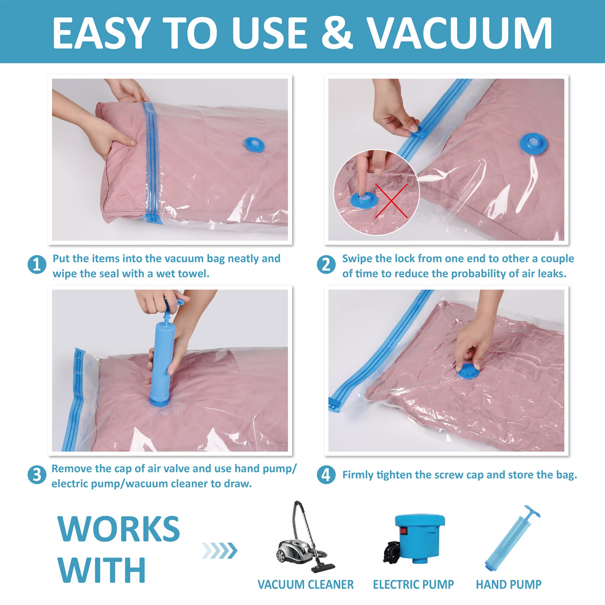 22 Vacuum Storage Bags with Hand Pump, 80% Space Saver Vacuum Seal Storage Bags for Clothing, Travel Lugggage, Blankets, Comforters