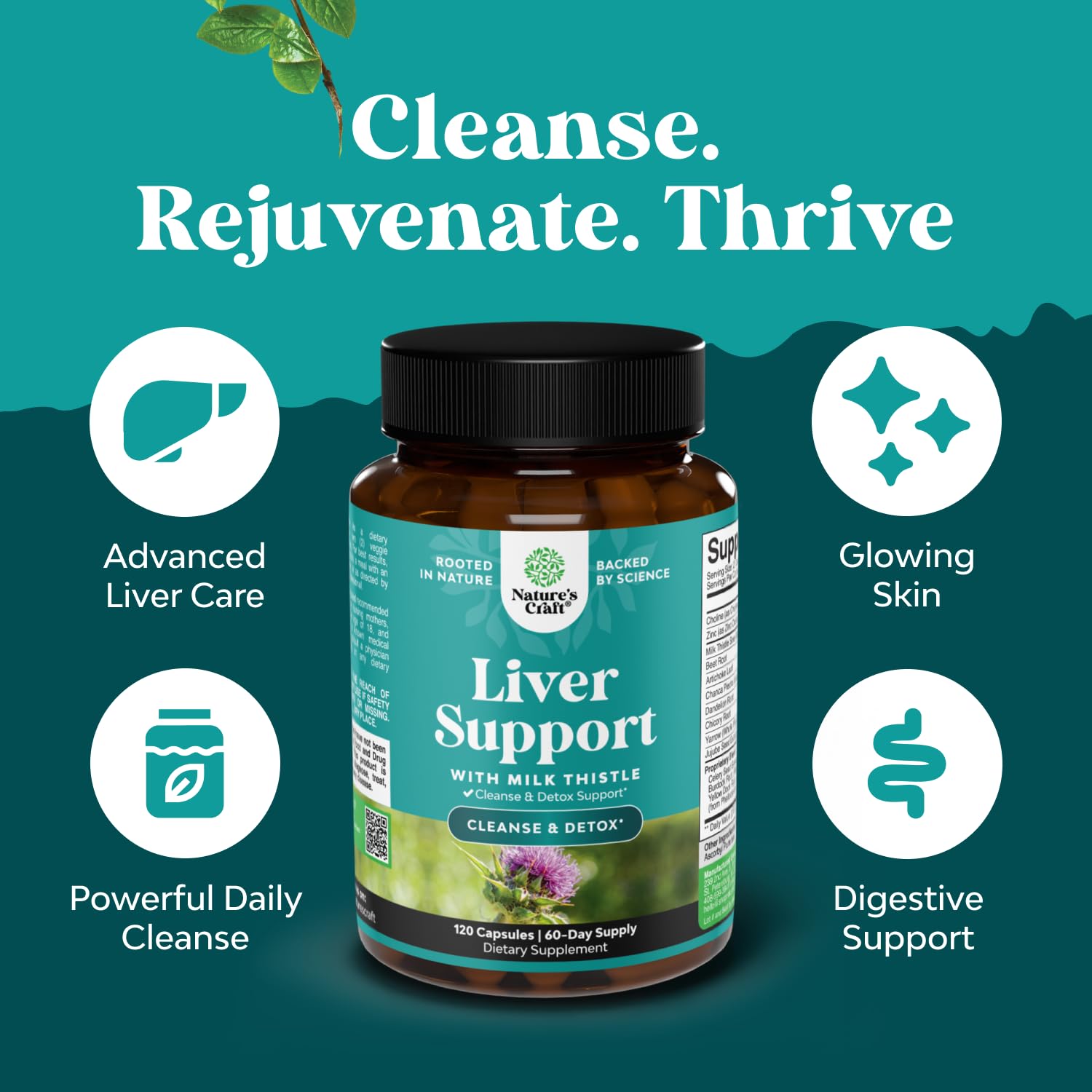 Liver Cleanse Detox & Repair 120 Capsules - Herbal Liver Support Milk Thistle Supplement - Silymarin Milk Thistle Supplements with Dandelion Root, Choline, Beetroot & Artichoke Extract