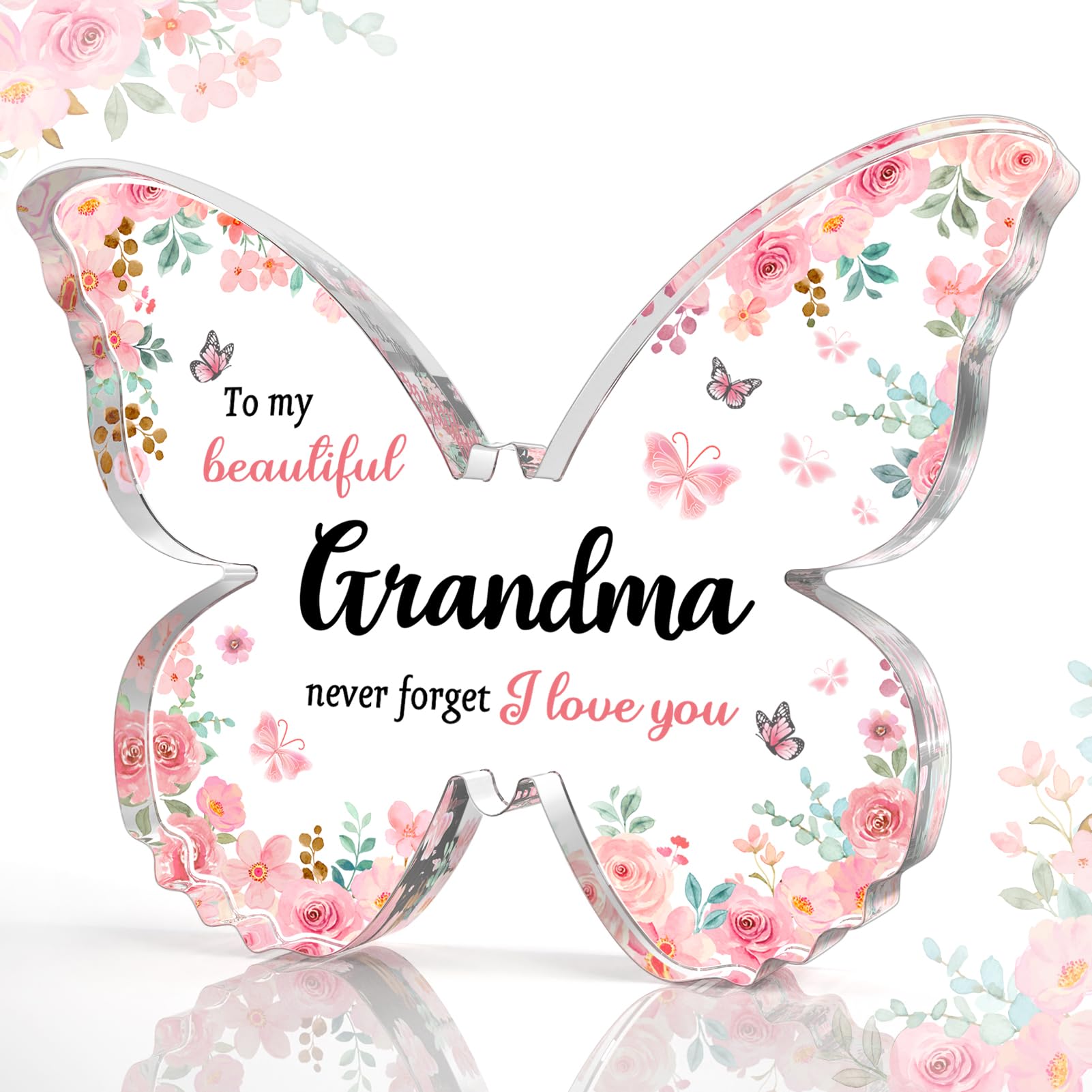 GiftyTrove Gifts for Grandma, Best Grandma Christmas Gift - 5x3.8x0.5 Inch Butterfly-Shaped Acrylic Plaque Keepsake - Mothers Day Gift, Grandparent Day Gift, Birthday Gift, Christmas Gift for Grandma