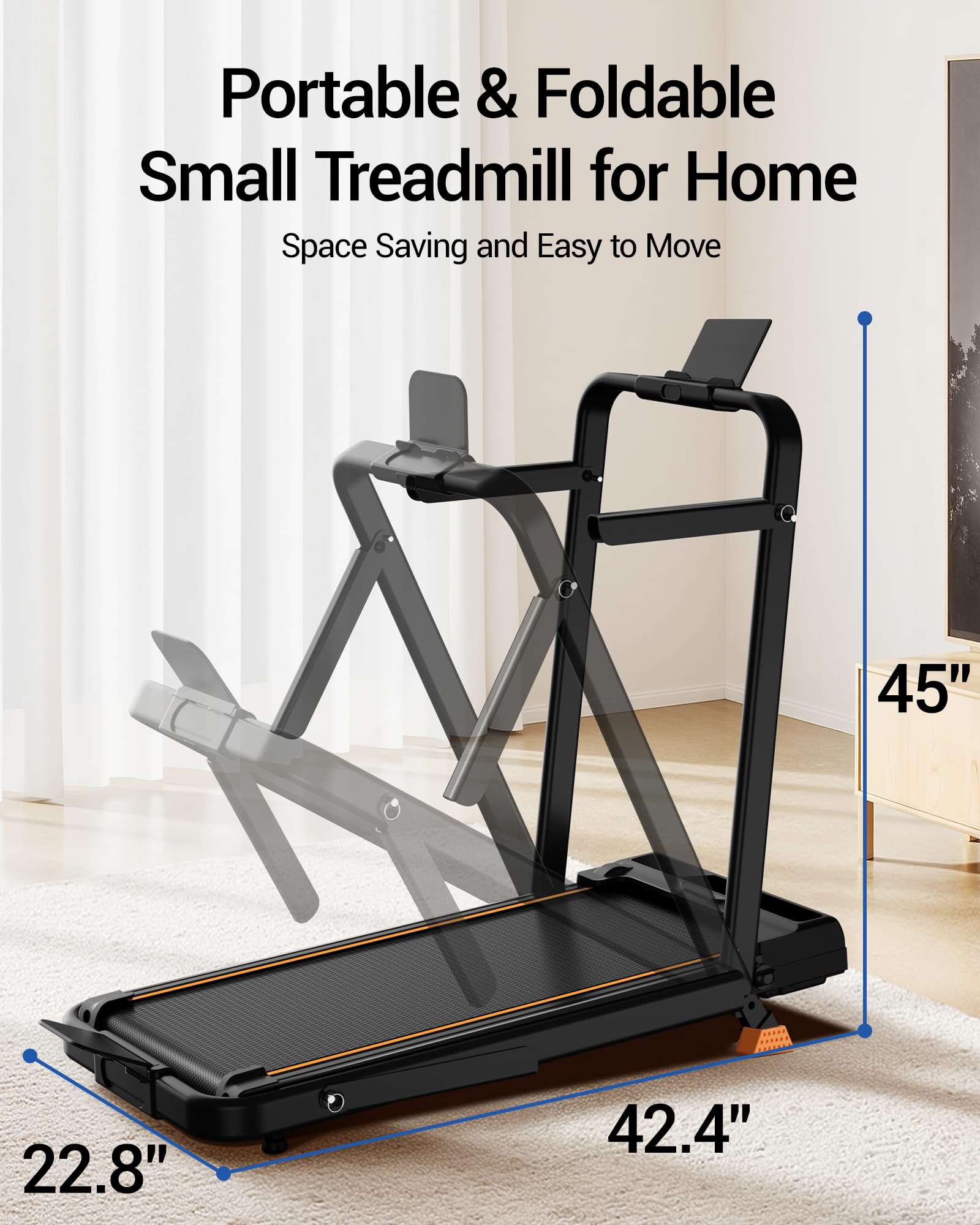 3-in-1 Portable Under Desk Treadmill, 17% Incline Walking Pad Treadmills for Home and Office, Folding Treadmill with 2.5 HP Quiet Brushless, 300 LBS Capacity