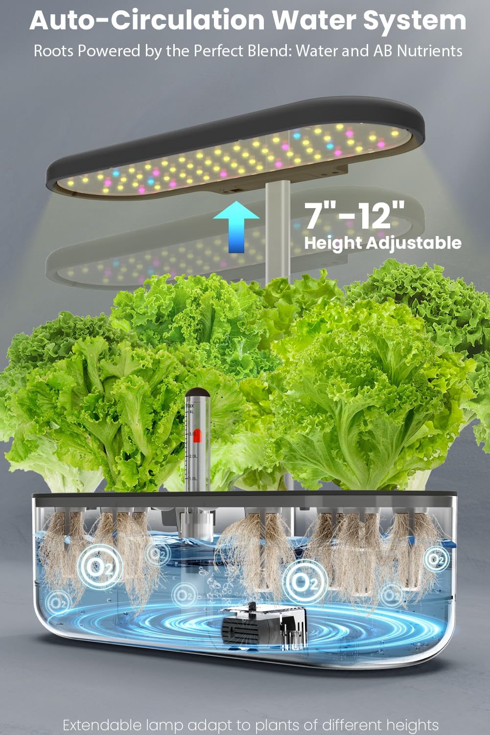 inbloom 12 Pods Hydroponics Growing System Kit, Herb Garden Planter Indoor Kit, Indoor Gardening Hydroponics Growing System with Pods, 4.2L Water Pump, Height Adjustable, Gifts for Woman, Black