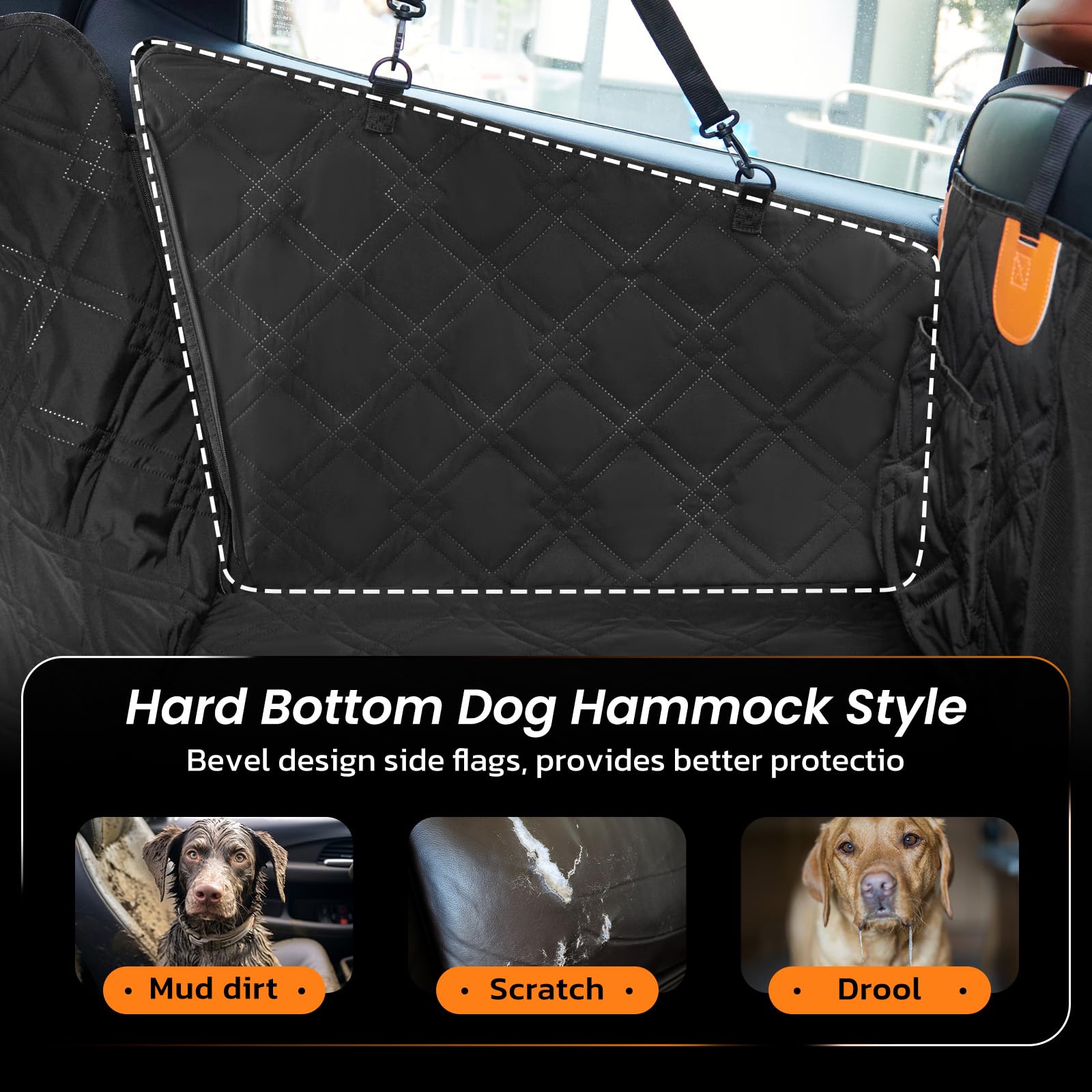 Roilpet Dog Car Back Seat Cover, Pet Car Hammock for Back Seat with Adjustable Belt, Universal Fit for Cars, Trucks, SUV, Back Seat Extender for Dogs, Black