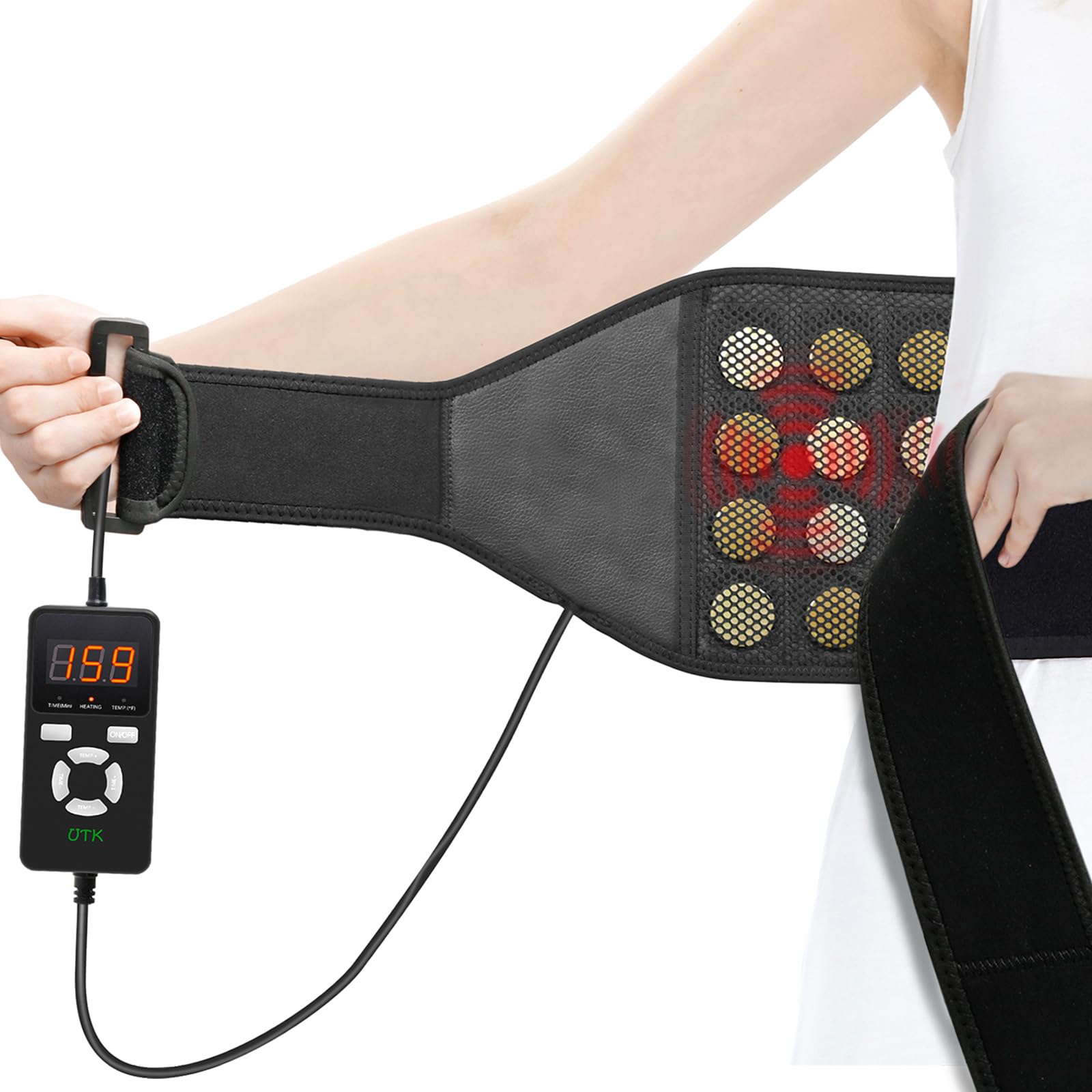 UTK Far Infrared Vibrating Heating Pad with Vibration Massage for Lower Back Pain. 3 Vibration Modes, Smart Controller, Hot Enough (103℉-159℉),Back Pain Relief,S-XXXXL