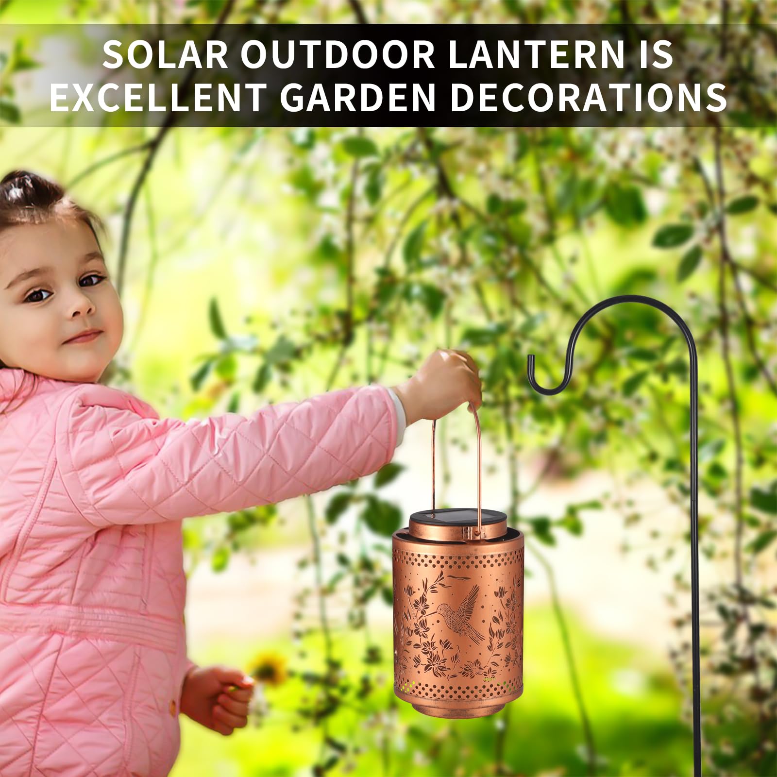 Hummingbird Solar Lanterns Garden Decor Birthday Gifts for Women Mon Grandma Metal Hanging Solar Lights Waterproof Outdoor Decoration for Outside LED Lanterns for Yard Patio Lawn Pathway Landscape