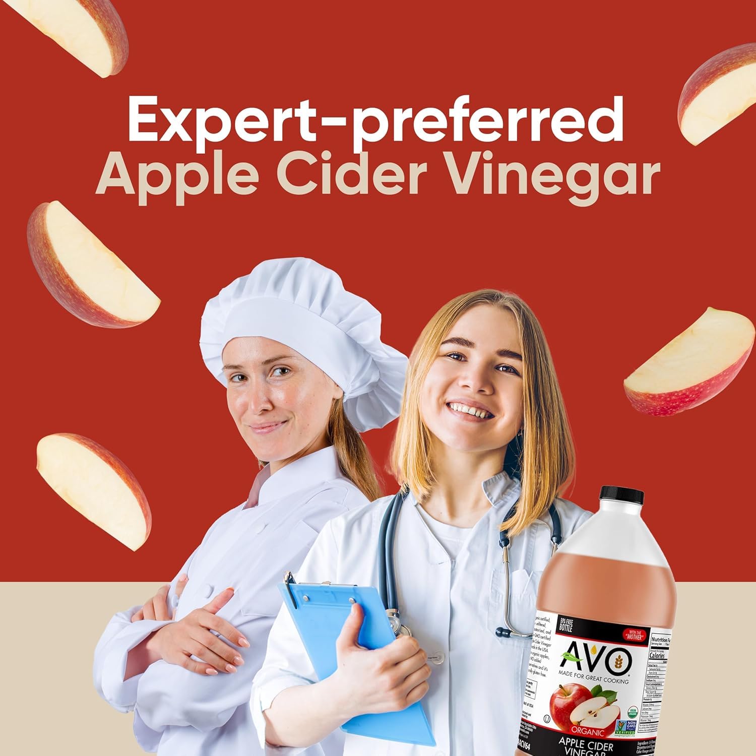 AVO Naturally Processed ORGANIC NON-GMO Apple Cider Vinegar with the Mother – Raw, Unfiltered, Unpasteurized All Natural Ingredients (64 oz)