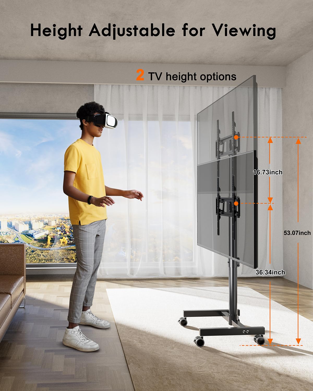 FORGING MOUNT Mobile TV Cart with Wheels for 23-60 Inch LCD LED OLED Flat Curved Screen TVs, Rolling TV Stand Height Adjustable Tilt Holds Up to 88lbs, Portable Floor Stand Max VESA 400x400mm