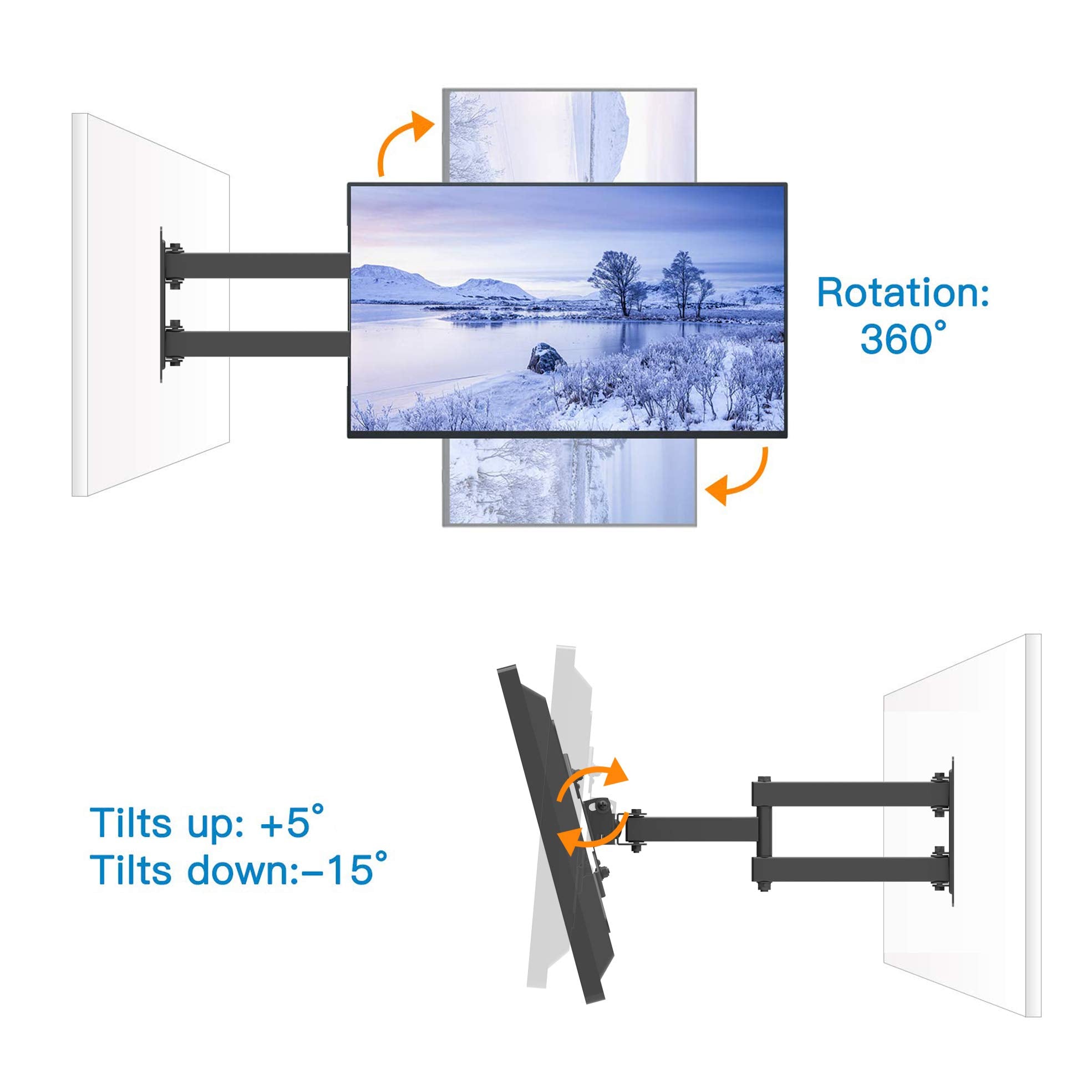 EVERVIEW Full Motion TV Monitor Wall Mount Bracket Articulating Arms Swivel Tilt Extension Rotation for Most 13-42 Inch LED LCD Flat Curved Screen Monitors & TVs, Max VESA 200x200mm up to 44lbs