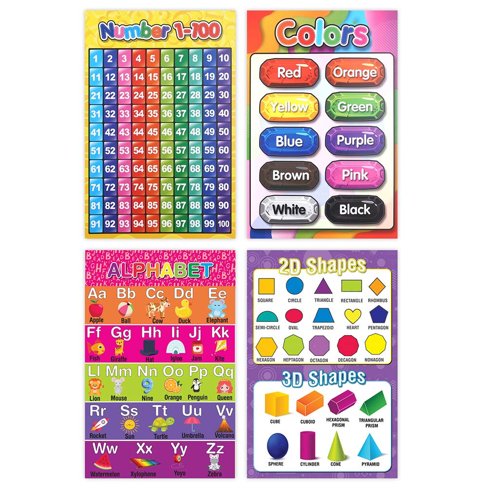 YEEBAY Preschool Educational Posters for Toddlers, Classroom Decorations, Pre-K, Kindergarten, Daycares, Classroom, Homeschool Supplies Materials, 10 Learning Posters for Wall Decor