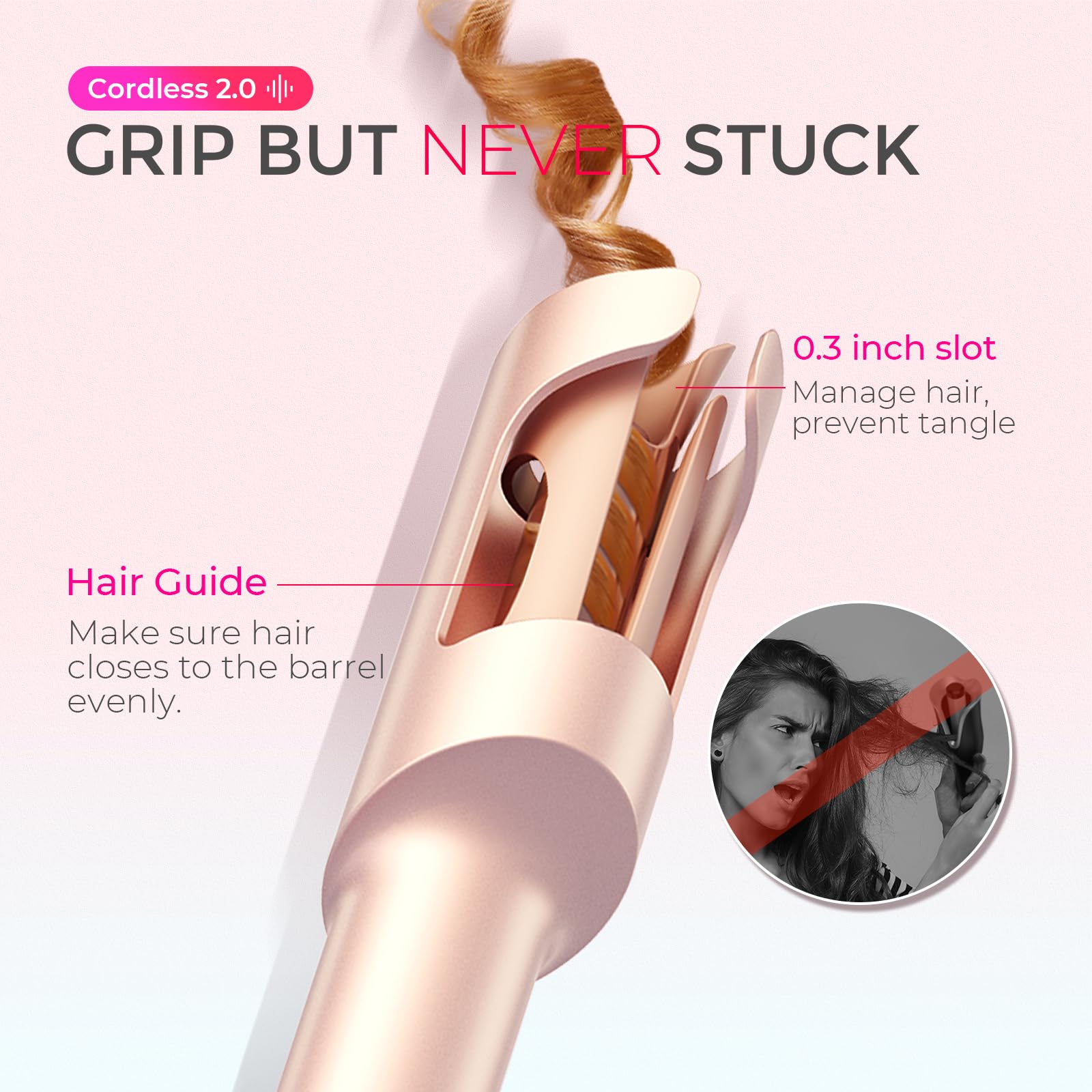 TYMO Cordless Automatic Curling Iron - TYMO CurlGo 1 Inch Beach Waves Rotating Curling Wand, Dual Voltage & Rechargeable Portable Hair Curler for Travel, Safe & Tangle-Free, Gold Blush