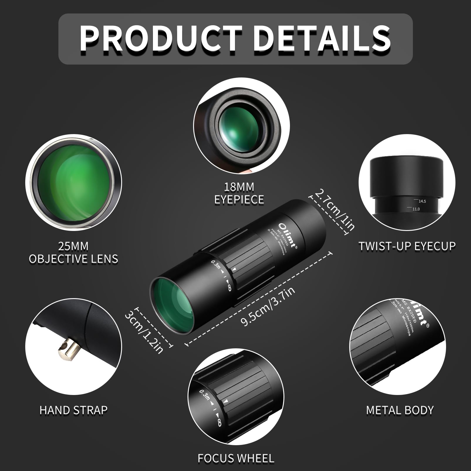 Olimt 8x25 Monocular Telescope, Mini Pocket Compact Small Size Portable Handheld Lightweight ED Glass Wide Angle View Waterproof Monoscope for Adults Hiking Camping Backpacking Outdoor Travel Hunting