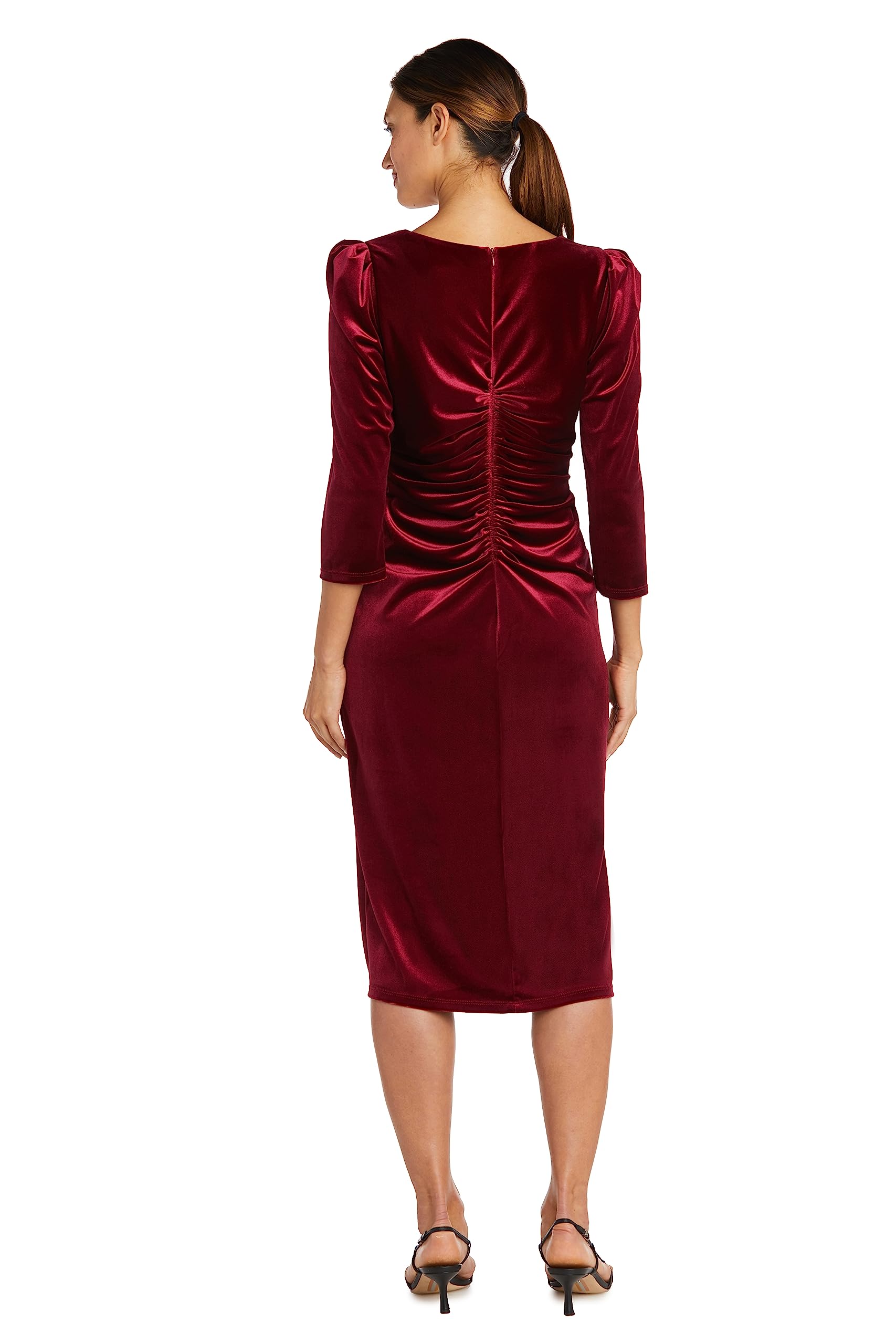 R&M Richards Women's Plus Size Velvet Dress with Side Slit, Wine