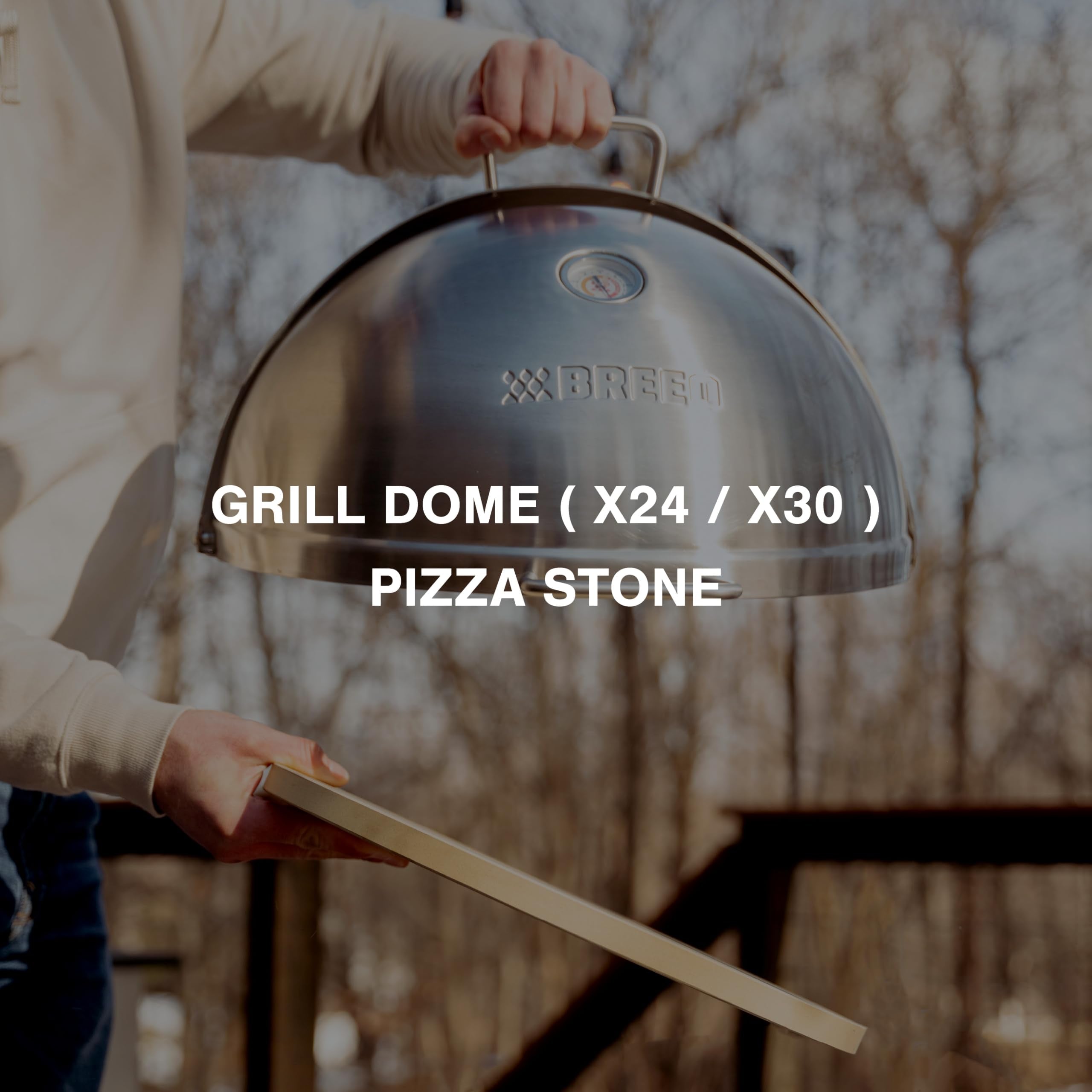 Breeo Grill Dome Hinged Stainless Steel Dome w/Built-in Thermometer, Griddle Accessories Kit, Outdoor Set for Live-Fire Cooking Fits X/24, X/30 Series - Outpost Grill Required