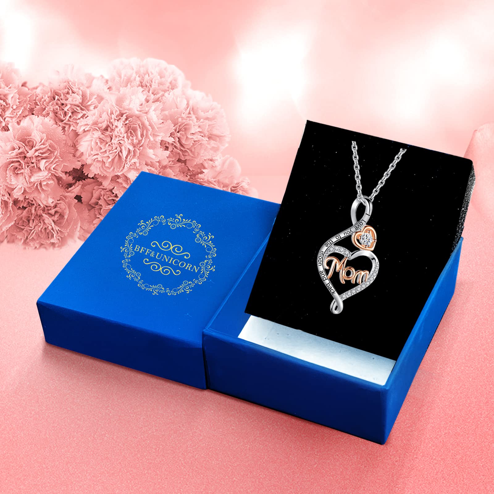 BFF&UNICORN Christmas Gifts for Mom, Sterling Silver Heart Infinity Necklaces for Women Wife,Birthday Mothers Day Jewelry Gifts for Mom from Daughter Son