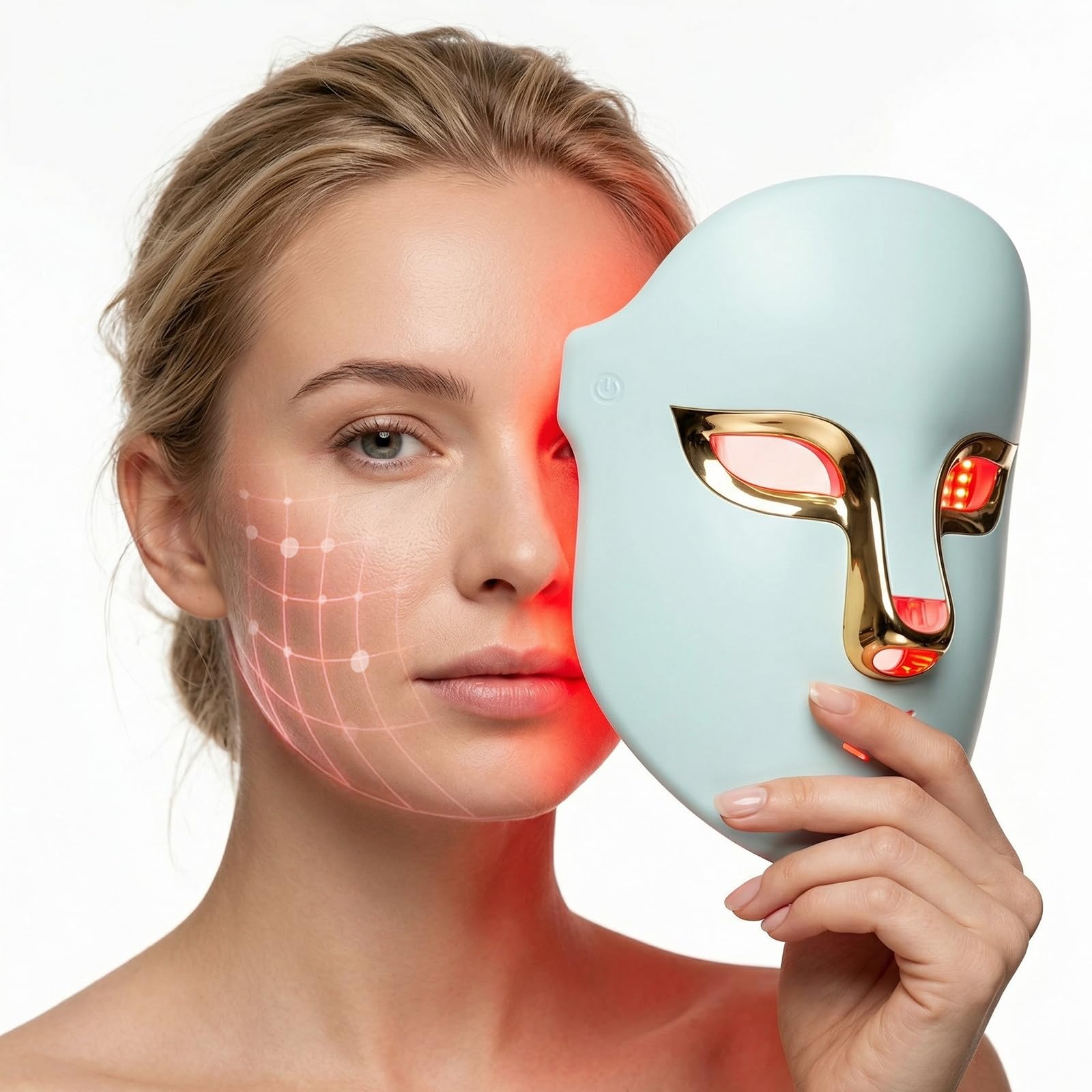 OSITO Cordless Red Light Therapy Mask for Face - 4 in 1 Multi-Wavelength LED Facial Mask Device Full Face Coverage Anti-Aging Acne Skin Care,FSA,HSA Eligible, Gifts for Women Men Home Use AST-805A
