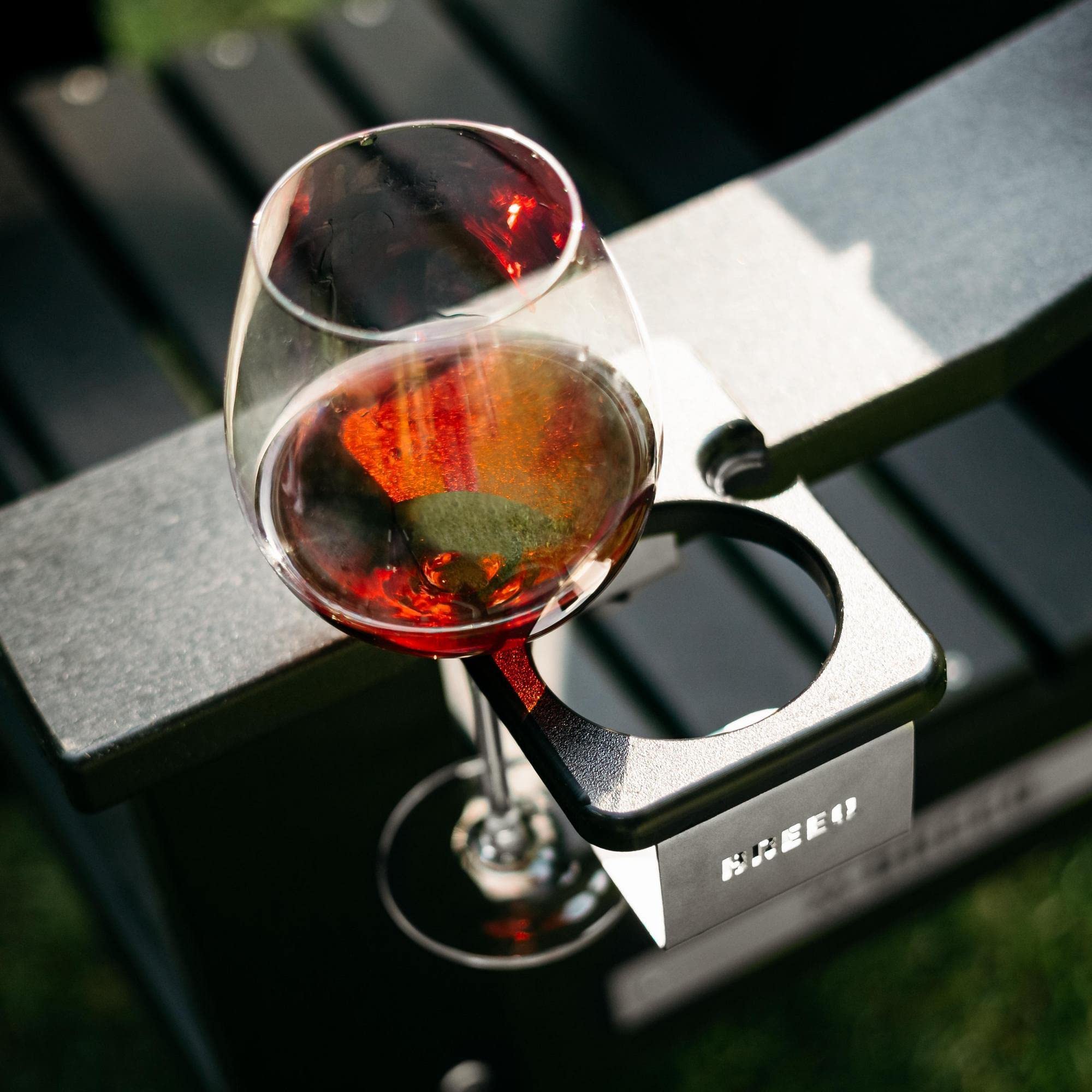 Breeo OutRig Cupholder - Outdoor Drink Holder for Camping Chairs - Black Poly Lumber & Stainless Steel - USA Made for Campfire & Fire Pit Use - Weather Resistant, Universal Attachment, Handmade