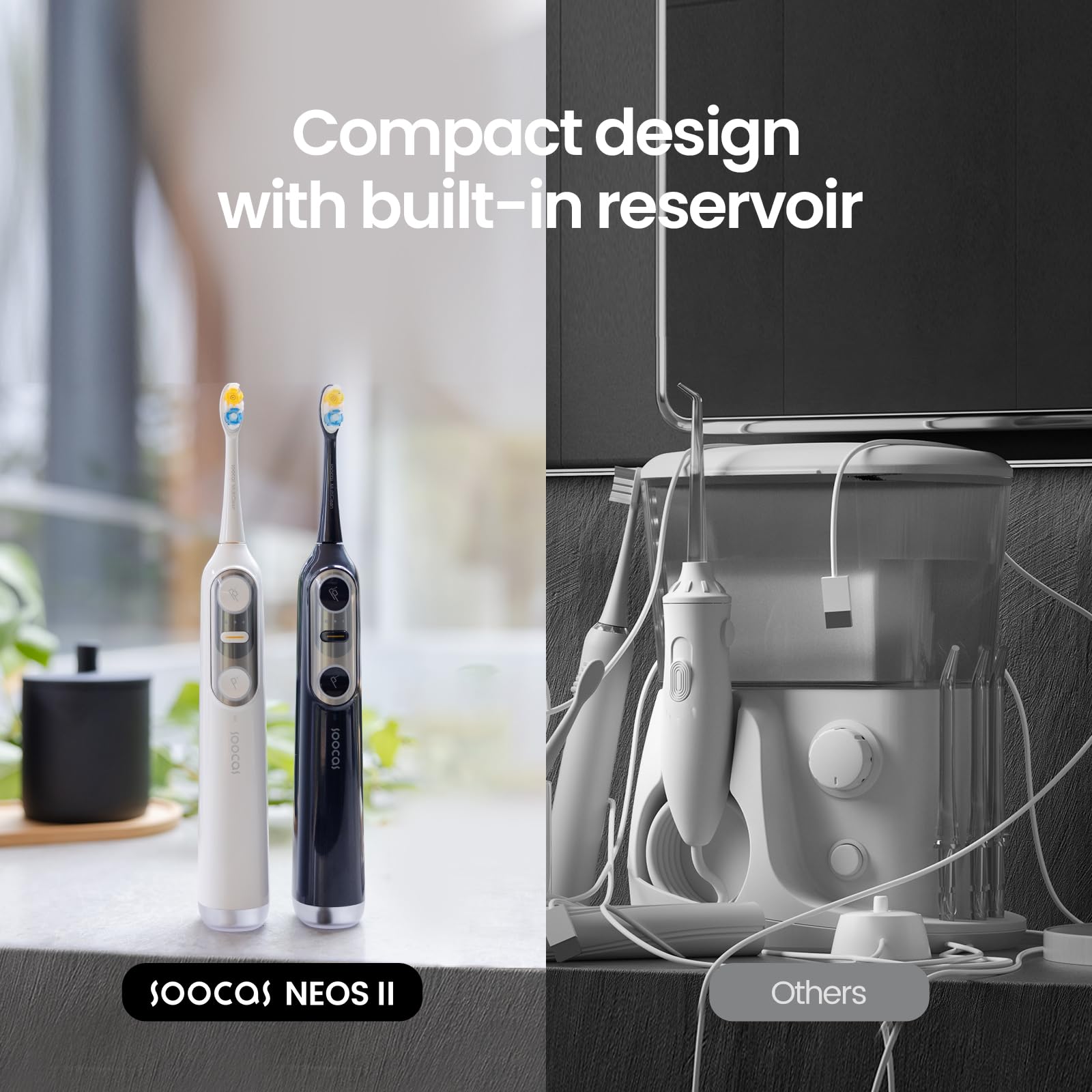Soocas NEOS II - Electric Toothbrush with Water Flosser, Sonic Electric Toothbrush for Adults, Water Flosser for Teeth, Portable Cordless Flossing Toothbrush, 100% Plaque Removal, Dark Violet
