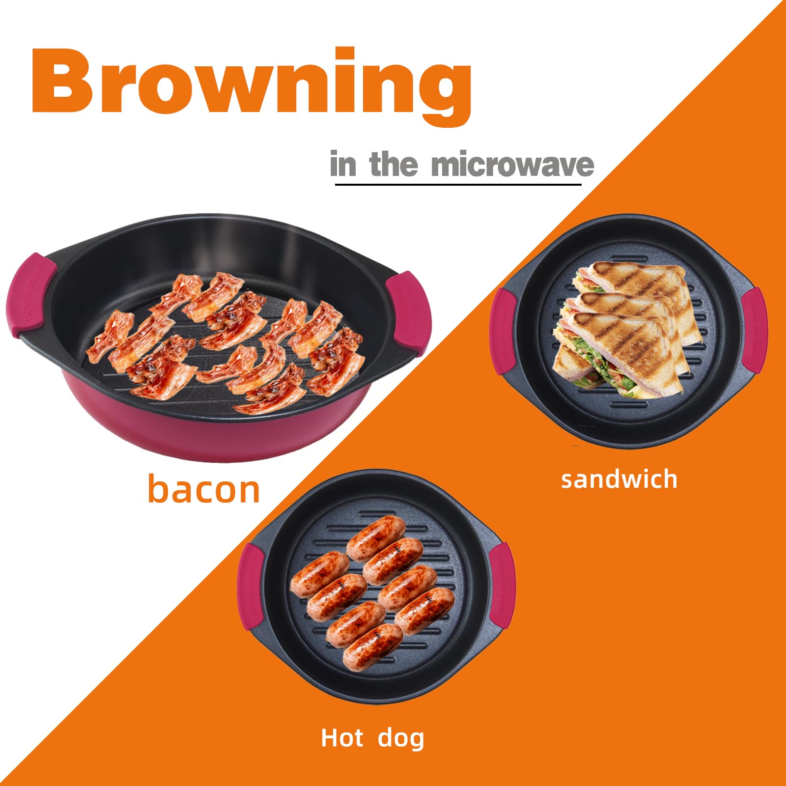 MKYSAIL Microwave Grill Pan,Microwave Bacon Cooker with Grill Marks for Grilling,Frying,Crisping &Cooking,Multi-Purpose Microwave Cookware with Lid,Safe for Family,Travel,Dorms