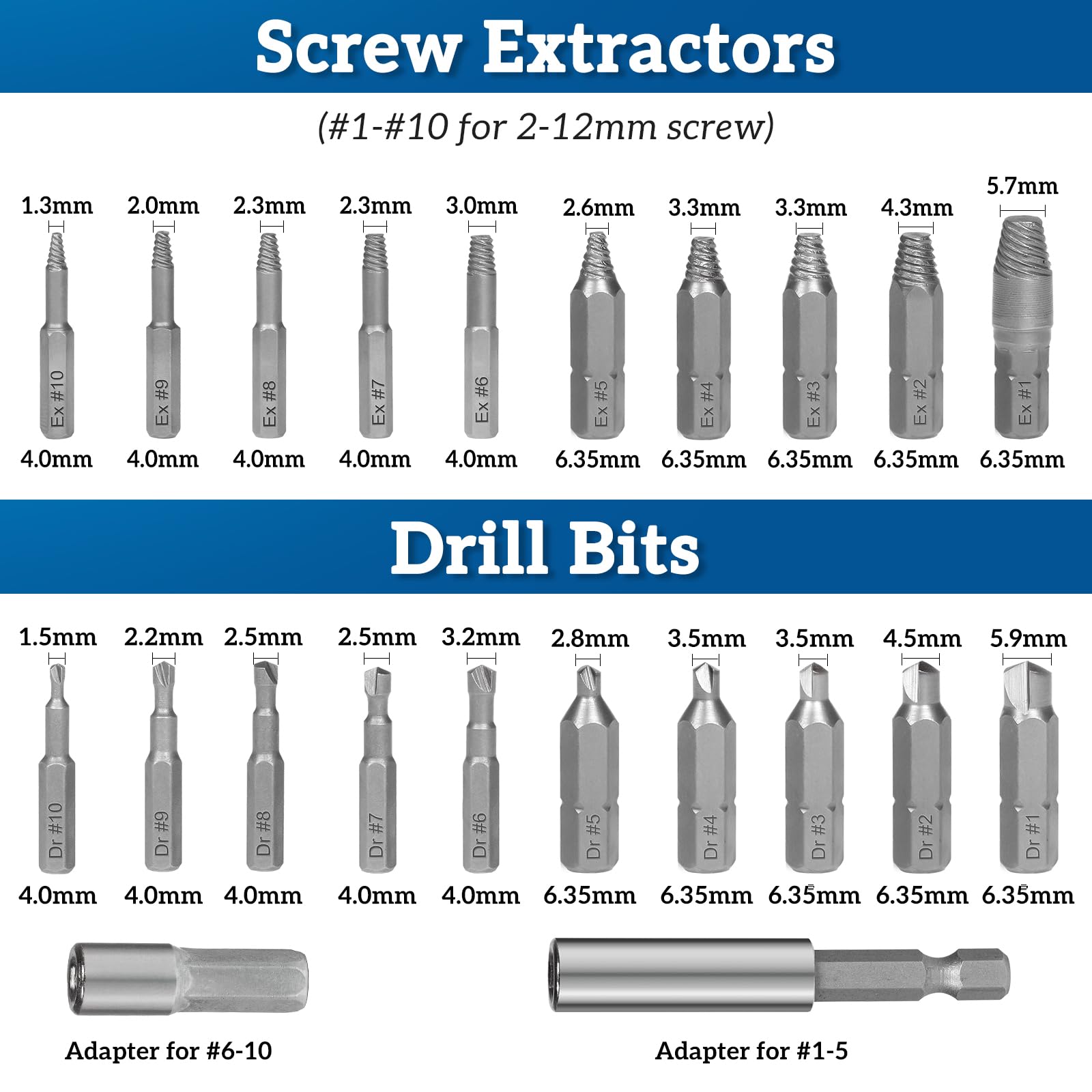 THINKPRO Screw & Bolt Extractor Set,39 PCS Easy Out Stripped Screw Remover with Hex Adapter,Damaged Screw Extractor Set for Broken,Frozen,Rusted,Rounded-Off Studs.