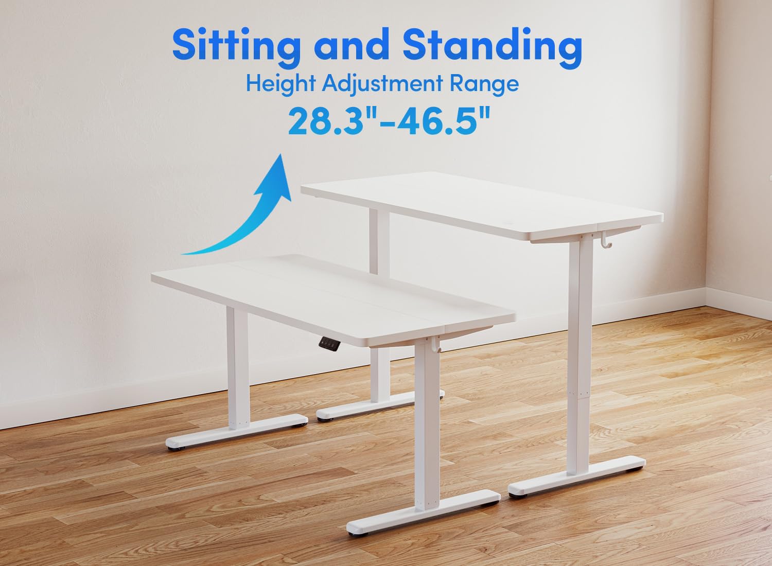 BANTI 40'' Standing Desk, Electric Stand up Height Adjustable Home Office Table, Sit Stand Desk with Splice Board, White