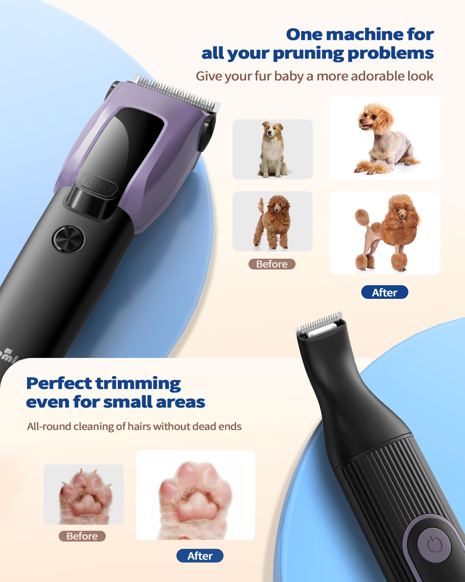PAPMINI Dog Grooming Kit for Heavy Thick Hair&Coats, 3 in 1 Dog Clippers for Grooming, Rechargeable Cordless Pet Shaver with Storage Box, Quiet Dog Paw Trimmer for Small and Large Dogs Cats Animals