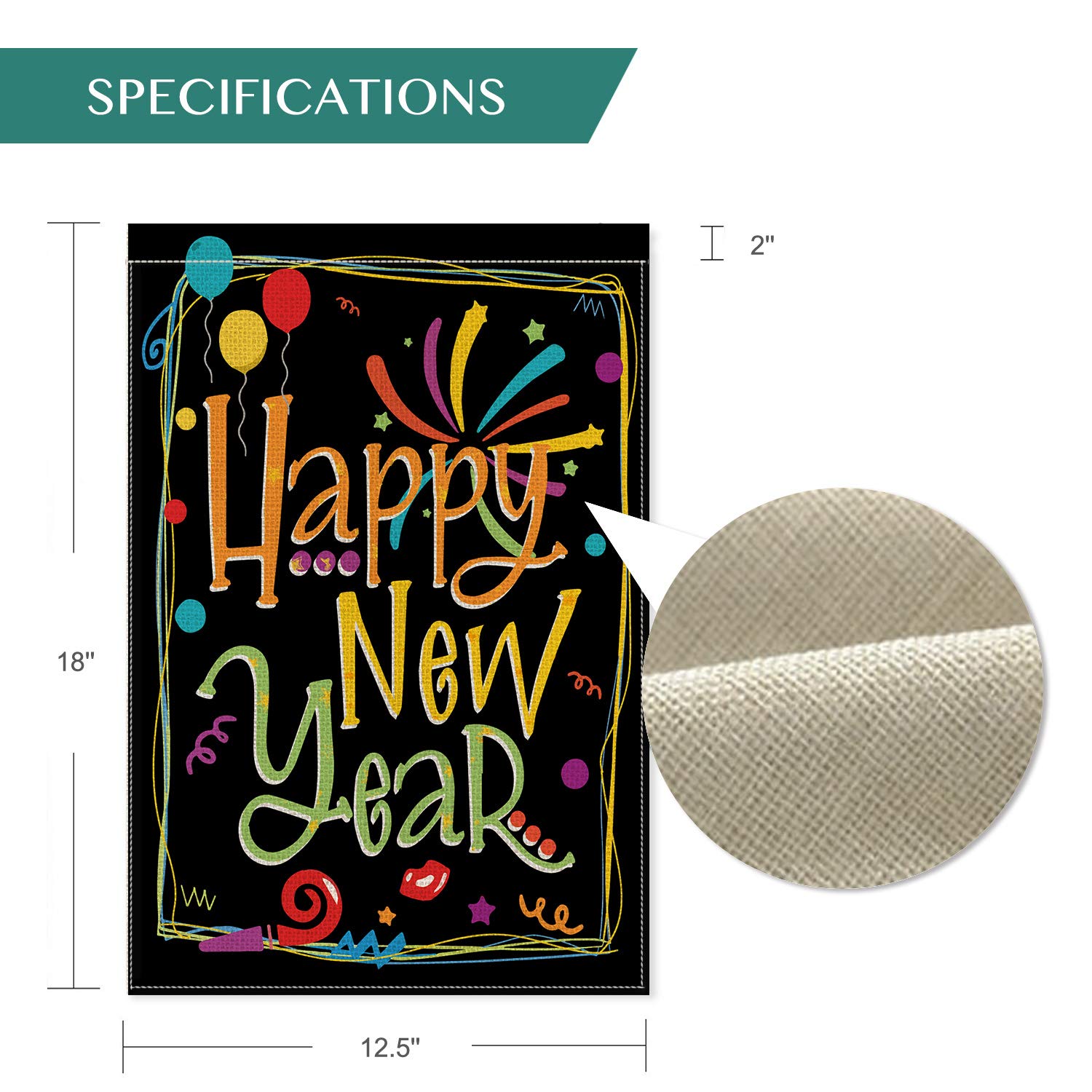 AVOIN Happy New Year Garden Flag Vertical Double Sized, Balloon Firework Celebration Party Yard Outdoor Decoration 12.5 x 18 Inch
