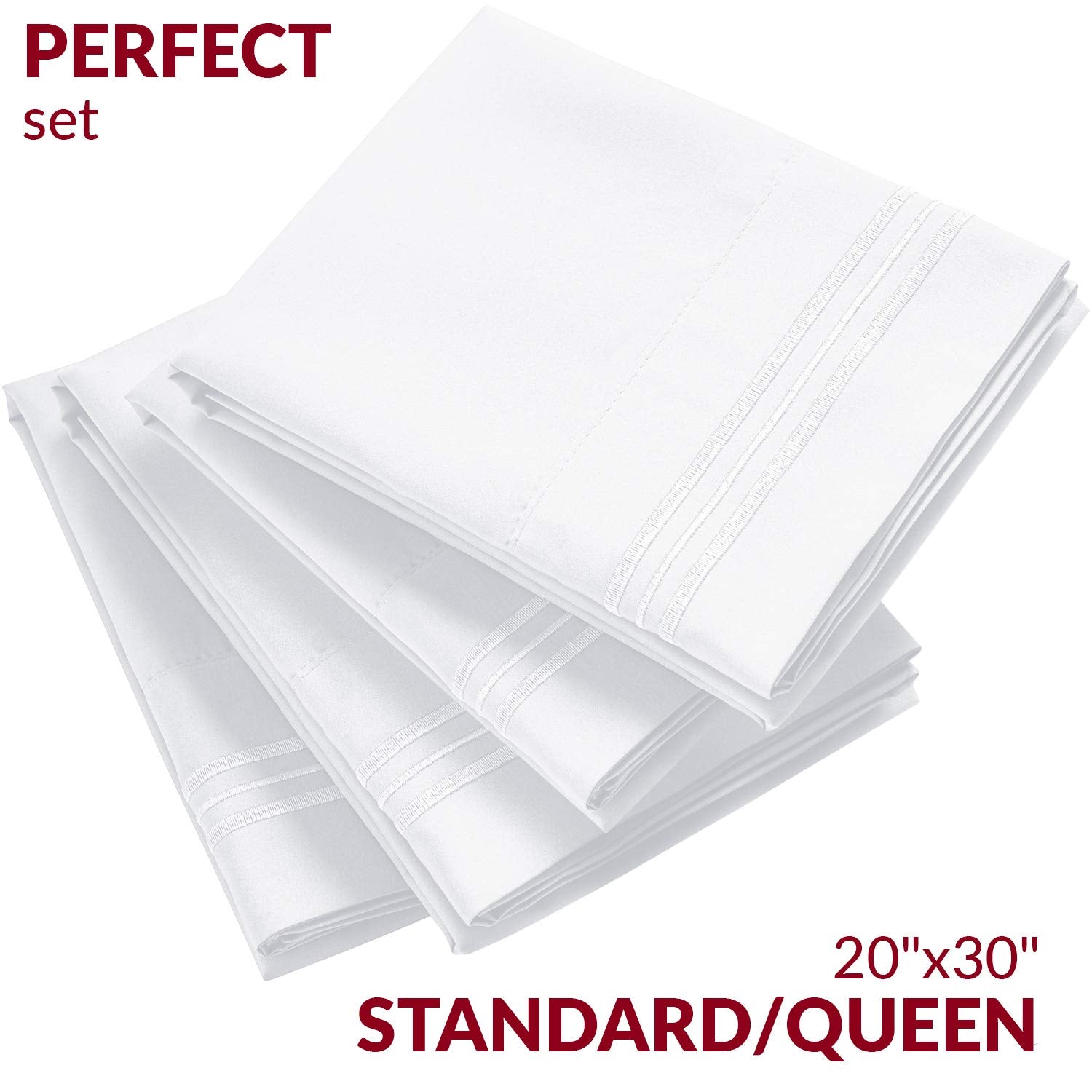 Mellanni Pillow Cases Set - 4 PC Iconic Collection Pillowcases - Hotel Luxury, Extra Soft, Cooling Pillow Covers - Wrinkle, Fade, Stain Resistant (Standard/Queen 20" x 30", White)