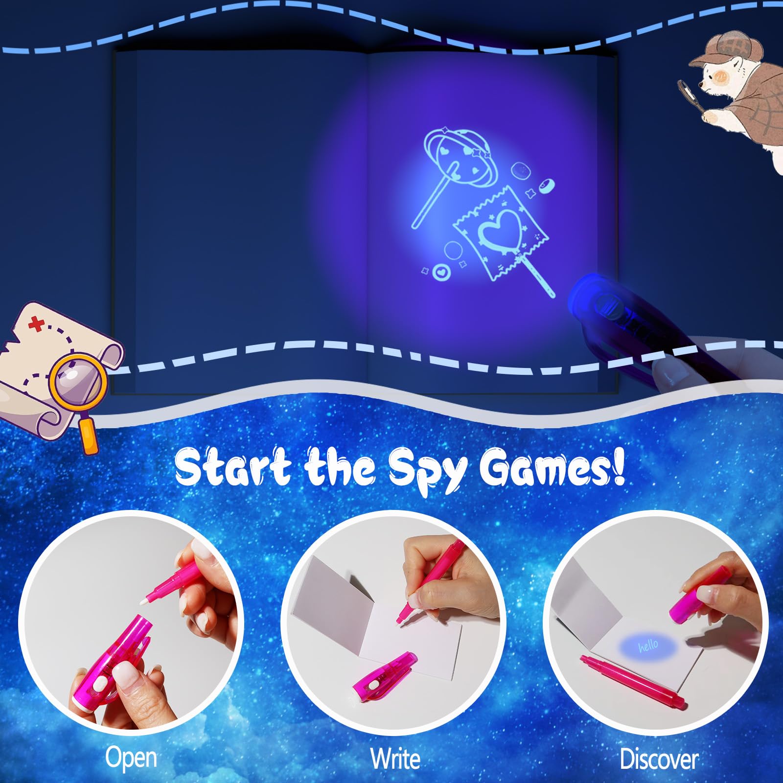 Invisible Ink Pen Spy Game for Kids, Party Favors Toys for Girls Boys, Magic Markers for Boys Girls Fun Outdoor Toys, Birthday Christmas Gift for 6-13 Year Old Girls Boys (14PCS+Black Notebooks)