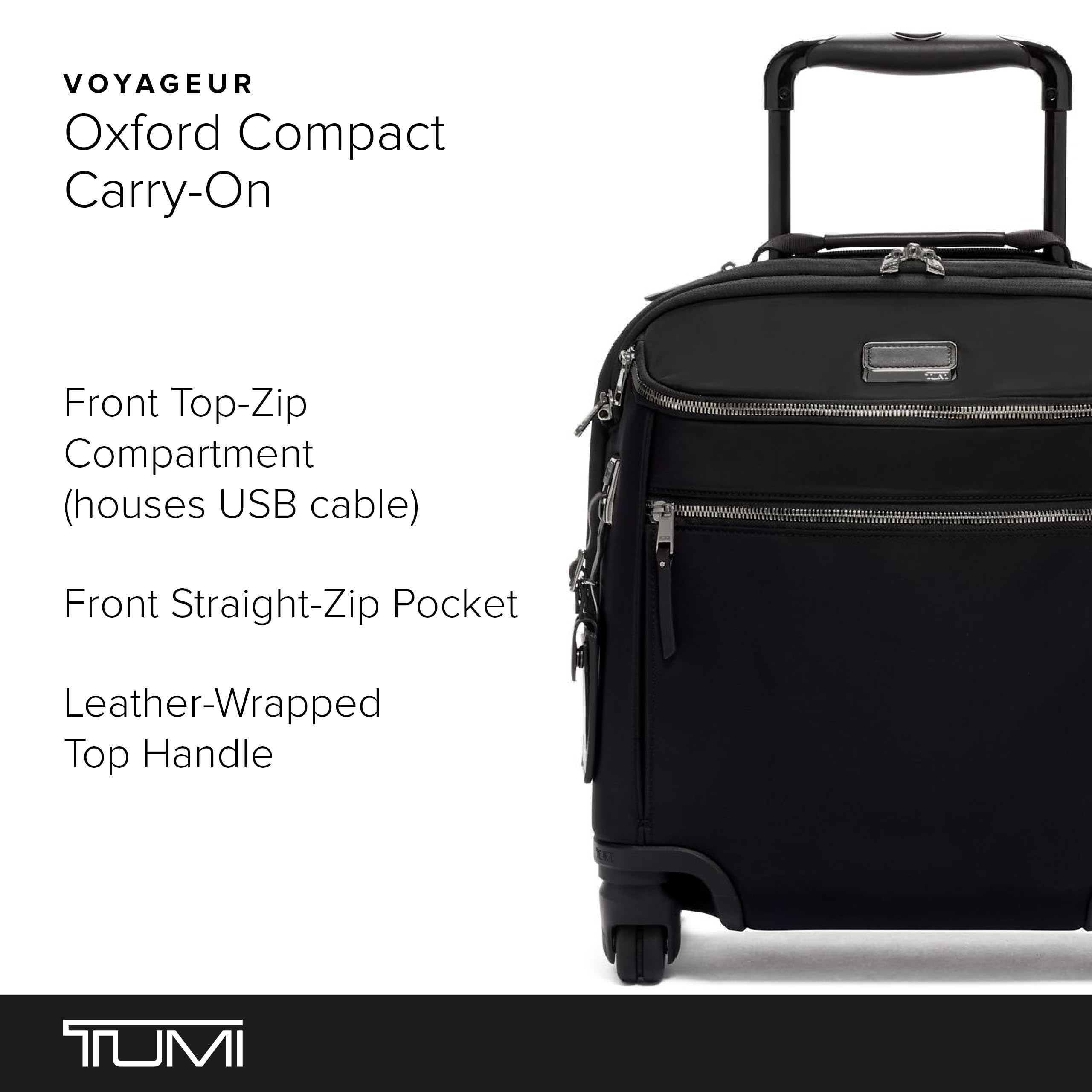 TUMI - Voyageur Oxford Compact Carry-On - Travel Suitcase with Wheels - Lightweight Luggage for Women - TUMI Tracer - Black/Gunmetal