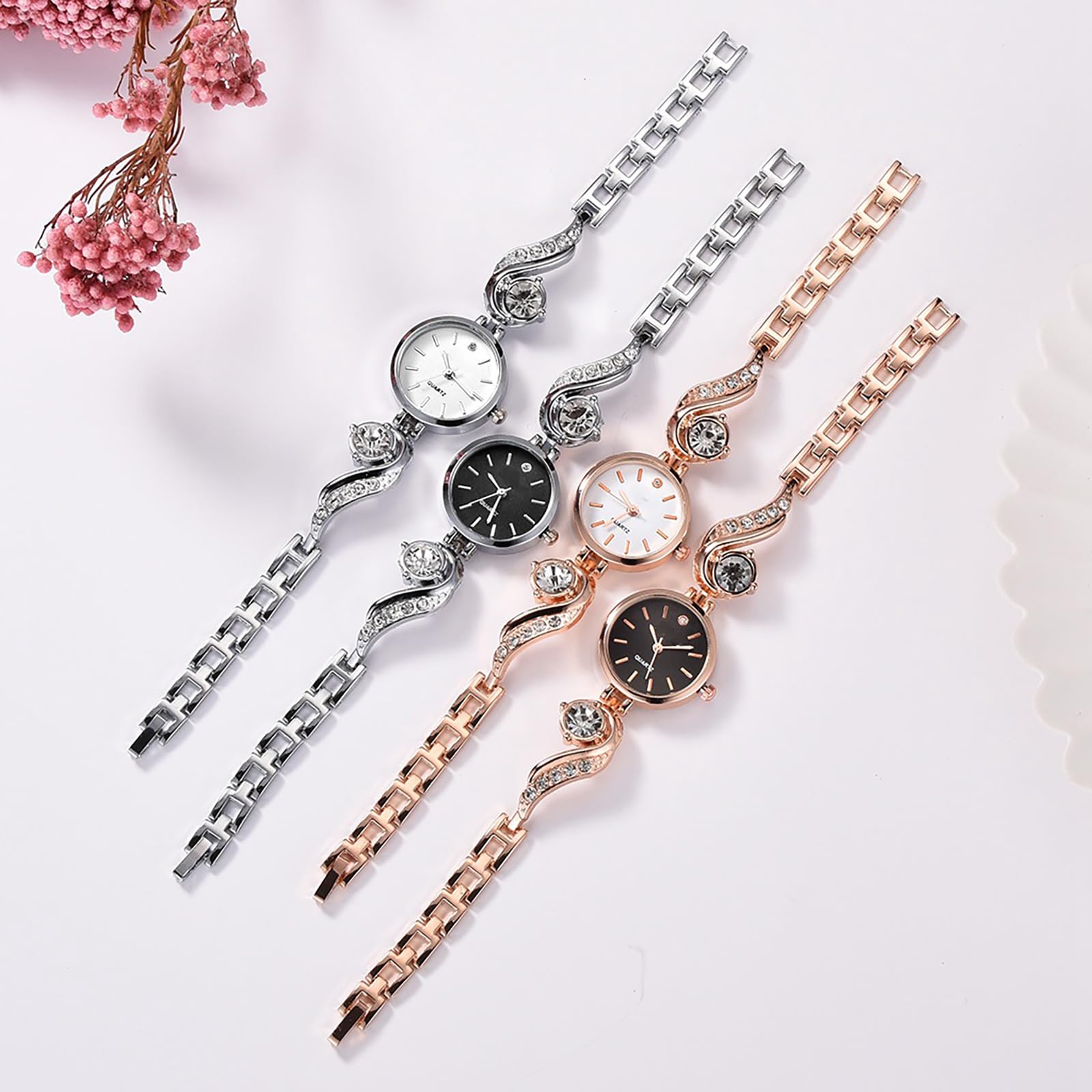 BESTKANG Ladies Watch Leisure Water Diamond Elegant Small and Exquisite Quartz Women's Wrist Watch (Gold White)