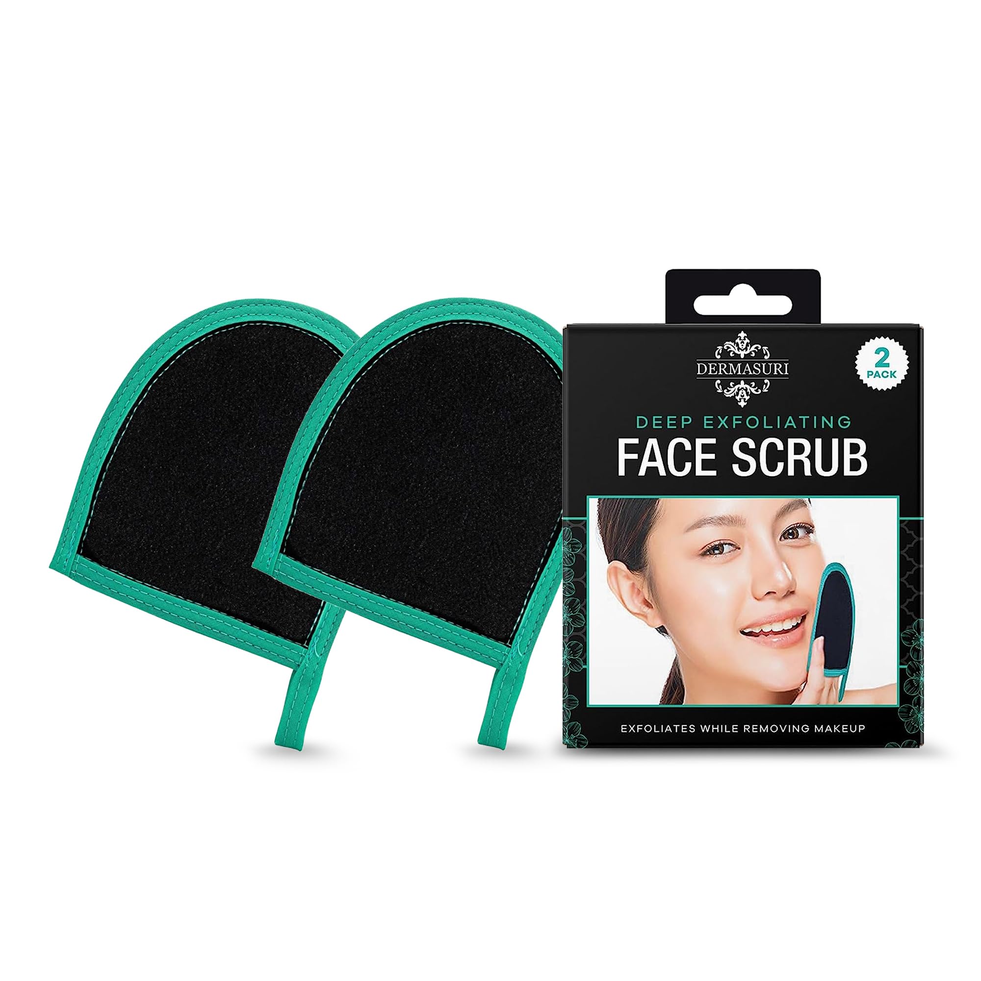 Dermasuri Deep Exfoliating Glove for Face - Exfoliating Mitt Face Scrub and Dead Skin Remover - Face Scrubber for Men & Women - Face & Neck Skincare - Face Exfoliator Tool - Shower & Dry Use (2 Packs)