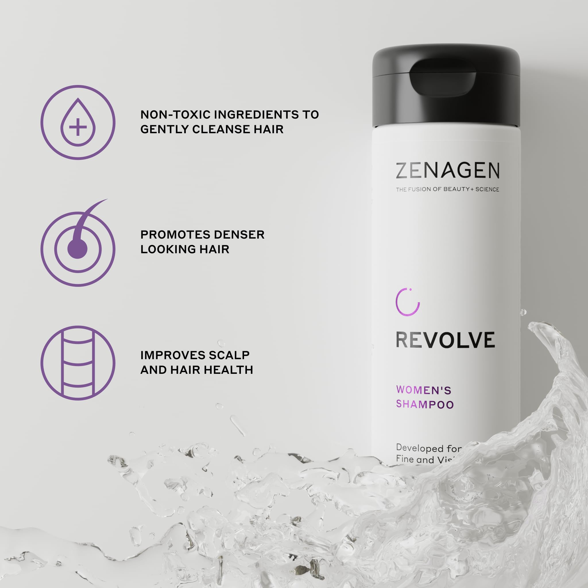 ZENAGEN Revolve Women's Thickening Shampoo | Supports Appearance of Fuller, Healthier-Looking Hair, Developed for Fine & Visibly Thinning Hair, Plant-Based, 5-Minute Treatment, 200 mL / 6.75 oz