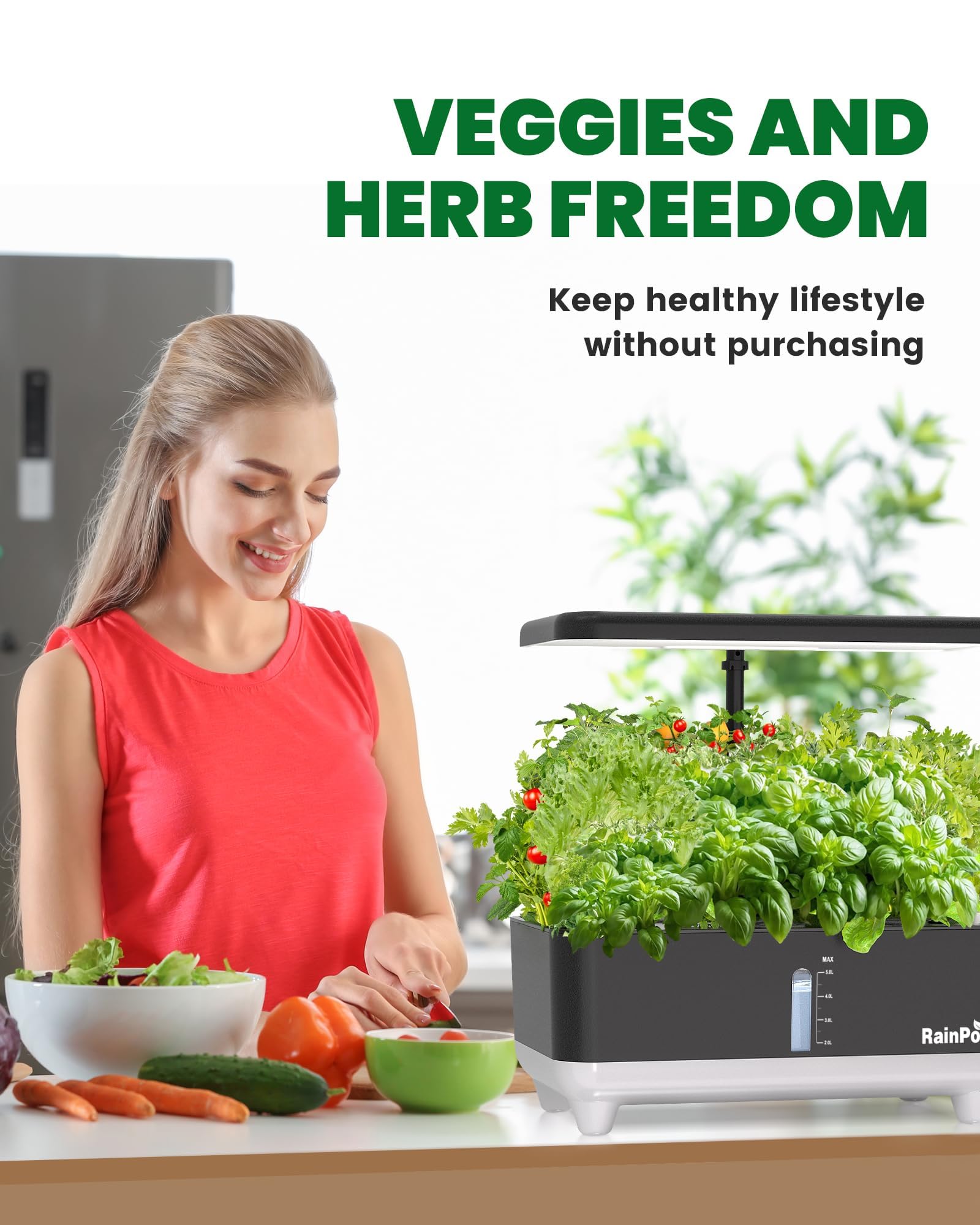 RAINPOINT Hydroponics Growing System Kit, Indoor Herb Garden Planter Kit with 13 Pods, 5L Inside Gardening System with LED Grow Light, Gardening Plant Gift for Women, Men, Children and Enthusiasts