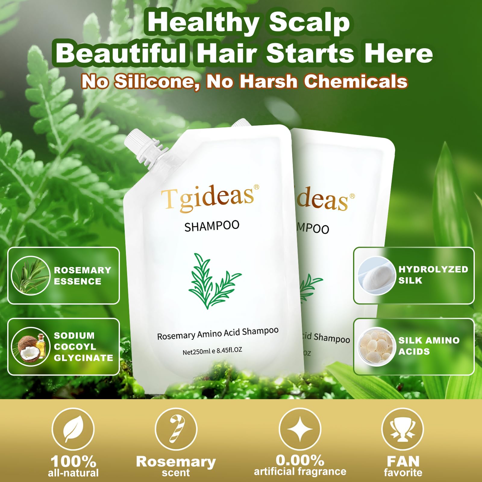 Tgideas Rosemary Biotin Amino Acid Shampoo, Hair Growth Shampoo for Women and Men, Thinning Hair Loss Natural 8.45 fl oz, Two-Pieces