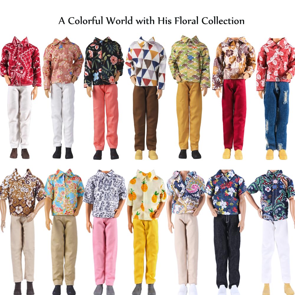 E-TING 10-Item Fantastic Pack = 5 Sets Fashion Casual Wear Clothes Outfit with 5 Pair Shoes for boy Doll Random Style (Leather Jacket + Casual Wear Clothes + Swimwear)