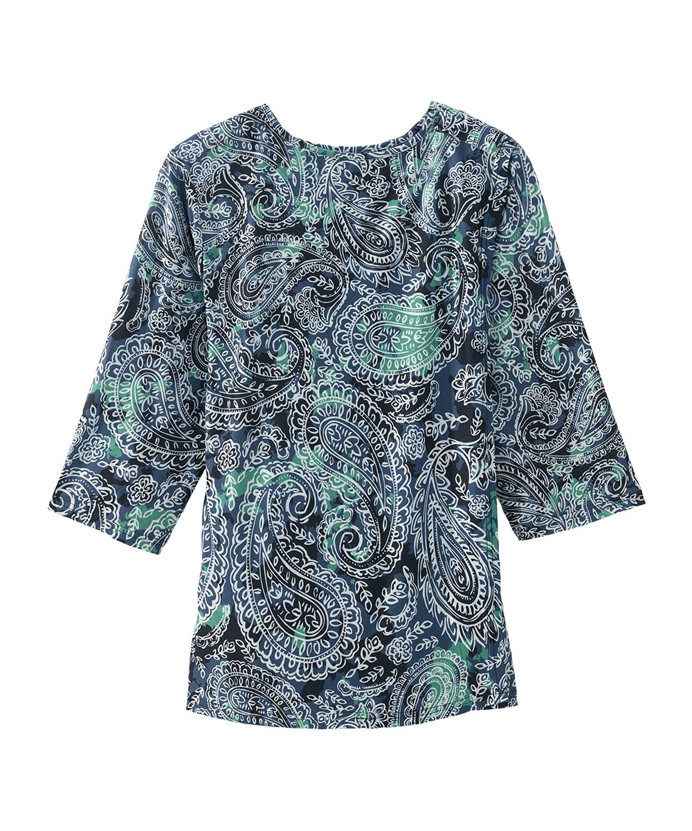 Women’s Open-Back Adaptive Criss Cross Neckline Top - Paisley Blues MED
