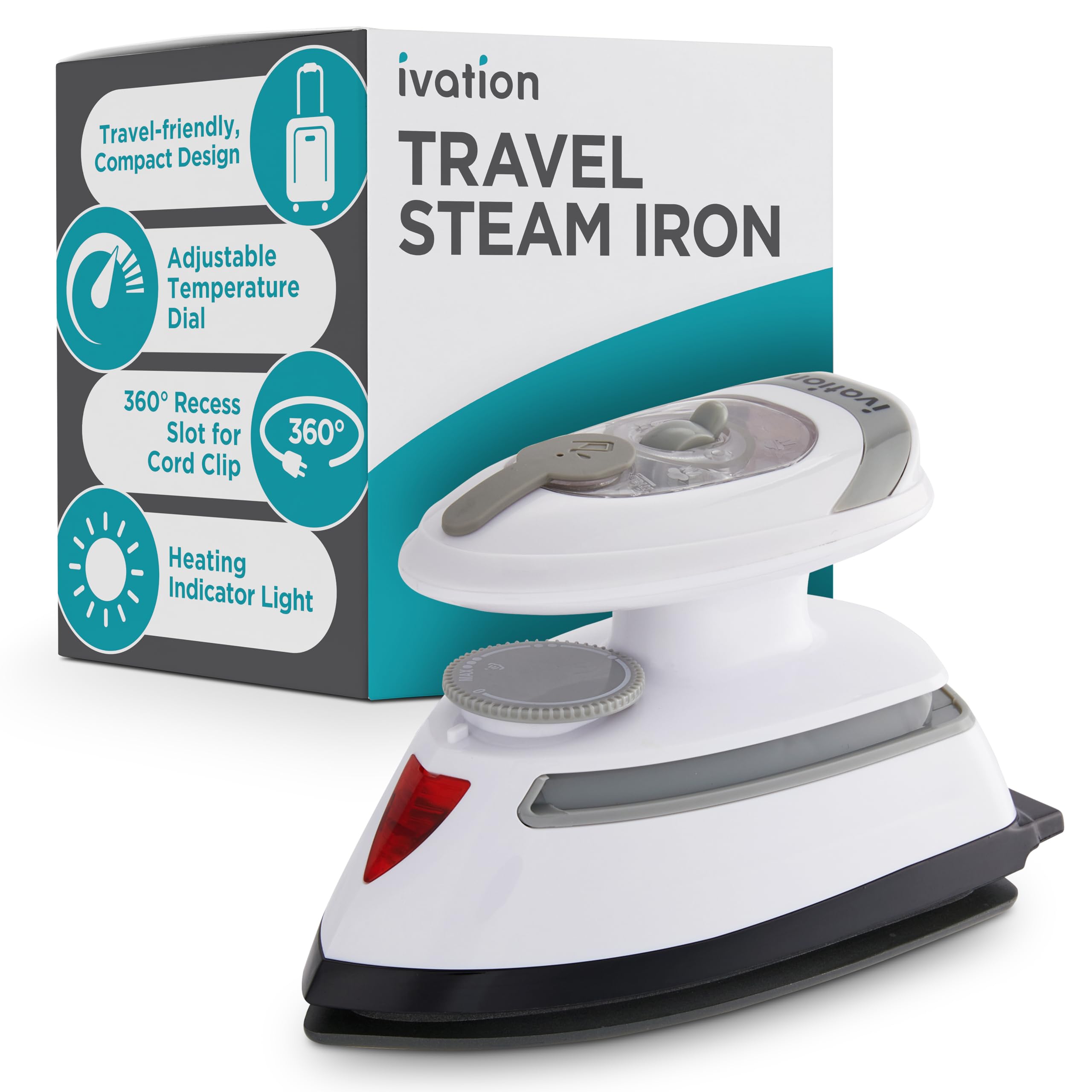 Ivation Travel Steam Iron | Mini Dual Voltage Dry Iron & Clothes Steamer with Nonstick Soleplate, Temperature Control & Indicator Light | Heats in Seconds, Small & Compact, ETL Certified, 1.3 Lbs.