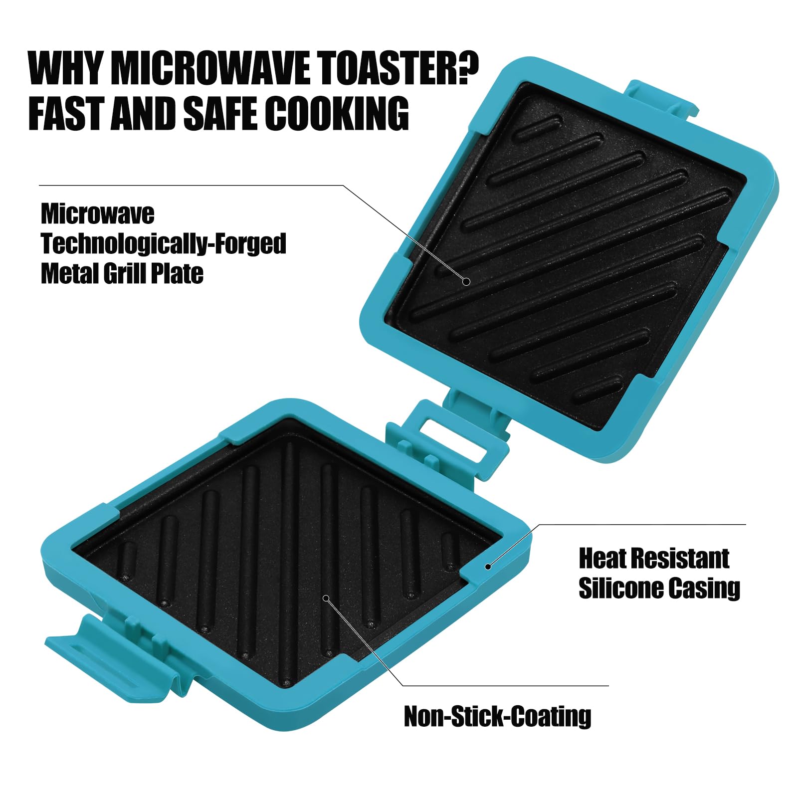 MKYSAIL Toaster,Microwave Toaster, Sandwich Maker, Panini Maker, Dishwasher Safe,NO Electricity,Wireless,Time Saving,Fast,Toastie Safe in Microwave Oven(Blue, Microwave Sandwich Maker)