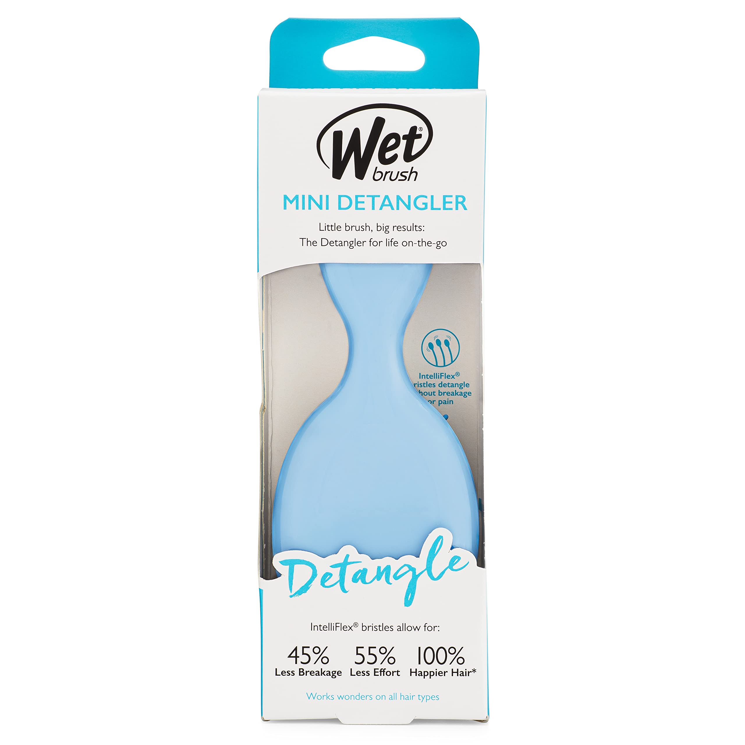Wet Brush Detangling Brush, Mini Detangler Brush (Sky) - Wet & Dry Tangle-Free Hair Brush for Women & Men - No Tangle Soft & Flexible Bristles for Straight, Curly, & Thick Hair