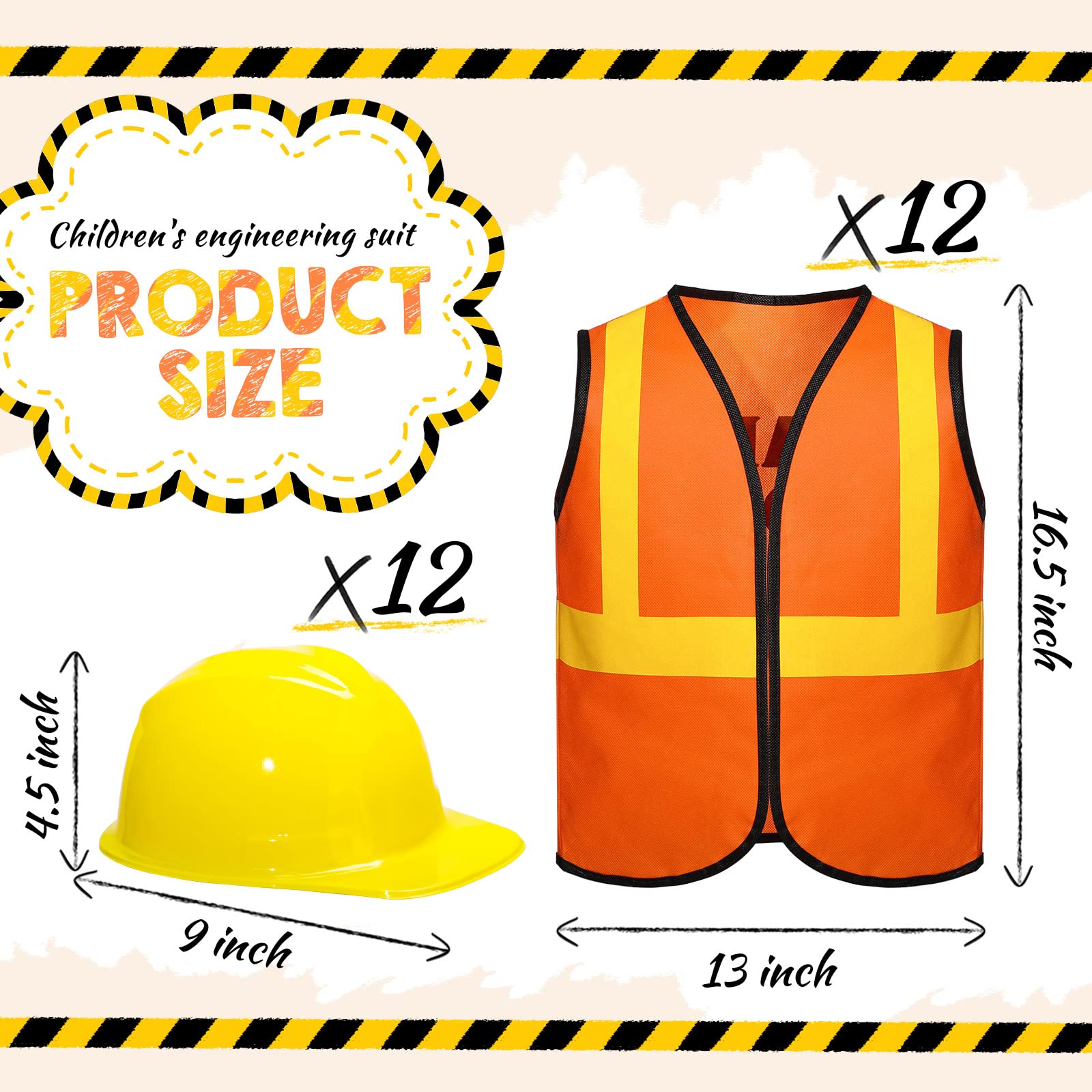 SATINIOR 24 Pieces Construction Worker Costume Role Play Set Including Construction Vest and Hat Birthday Party Costume Supplies for Dressing Party