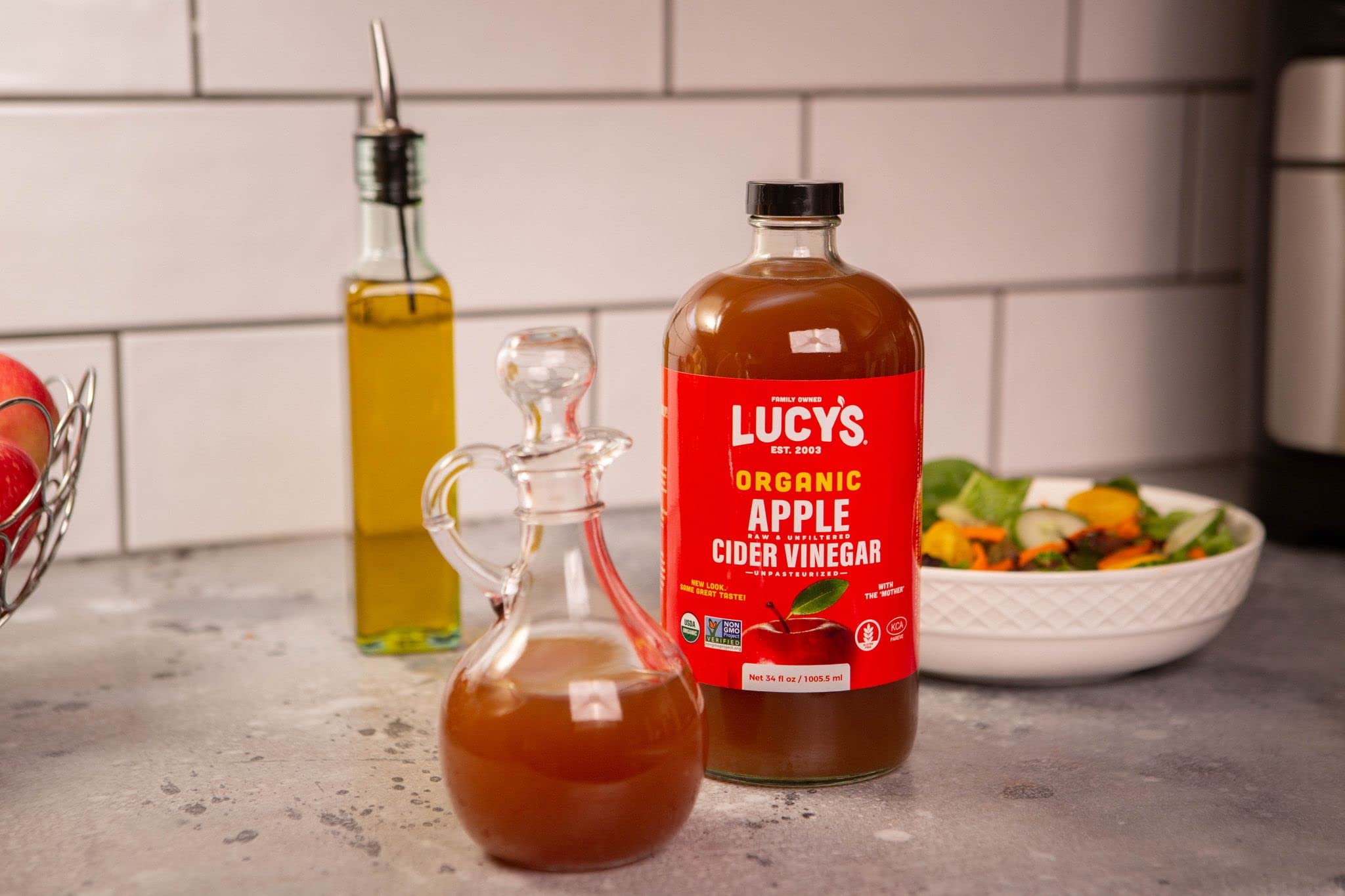 Lucy's Family Owned - 34oz. GLASS BOTTLE (2 PACK) Organic, With the Mother, Apple Cider Vinegar, Unfiltered, Unpasteurized, Raw, and NonGMO
