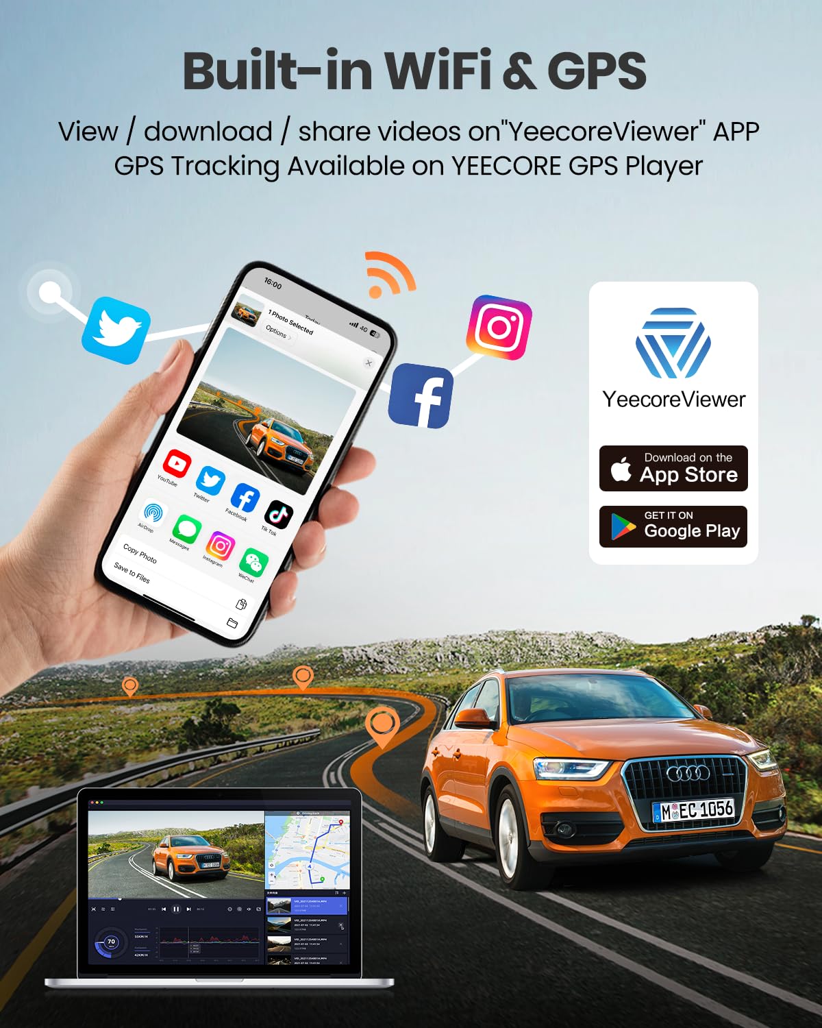 YEECORE Dash Cam Front and Rear, Real 4K+1080P Dual Dash Cam, Built-in WiFi GPS, 3.3 Inch Eye-Care Screen, HDR Night Vision, 24H Parking Mode, 157°Wide Angle Dash Camera for Cars, Loop Recording