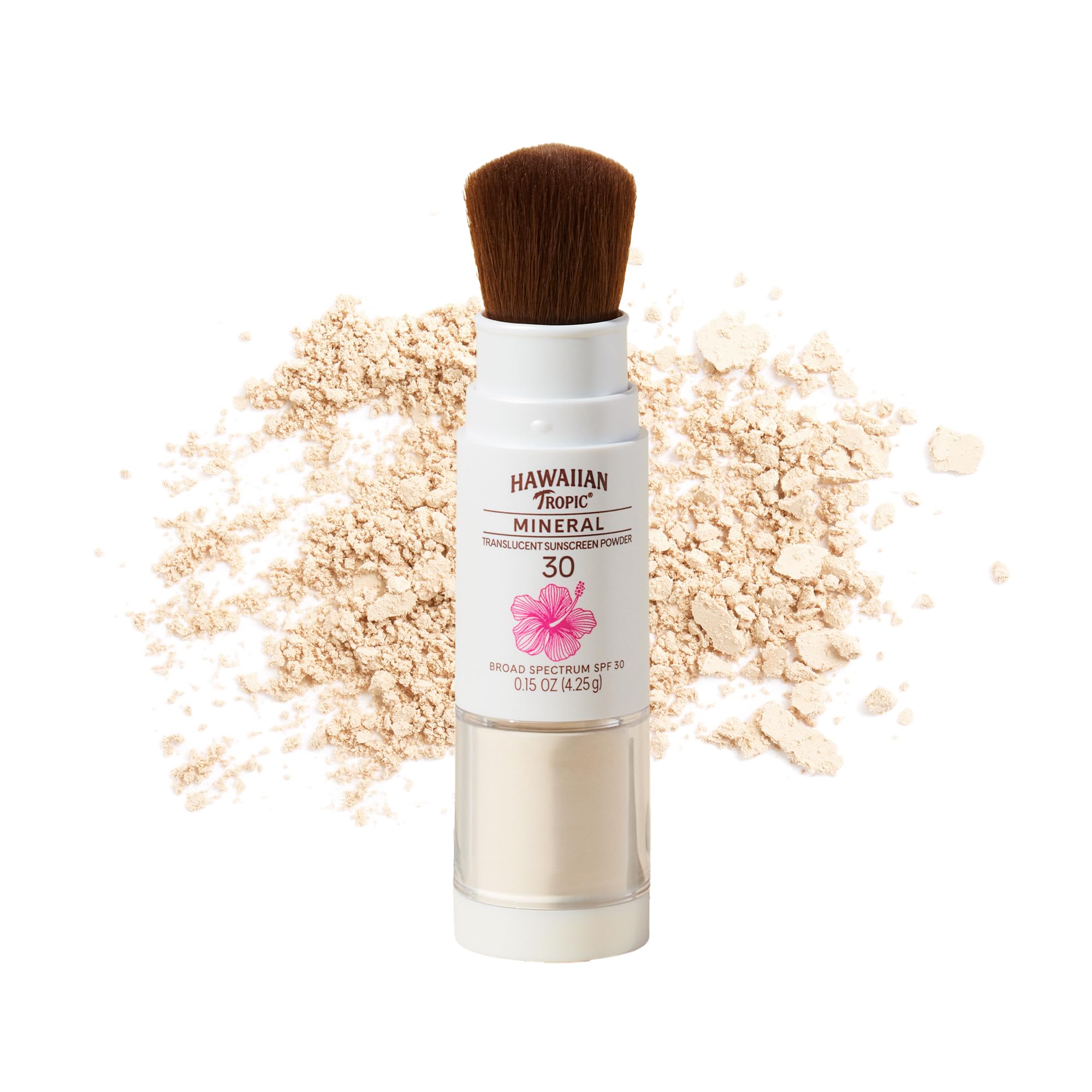 Hawaiian Tropic Mineral Powder Sunscreen Brush SPF 30 | Stocking Stuffers for Adults, Christmas Gifts, Winter Vacation Essentials, SPF Powder Sunscreen for Face, Brush On Sunscreen Powder, 0.15oz