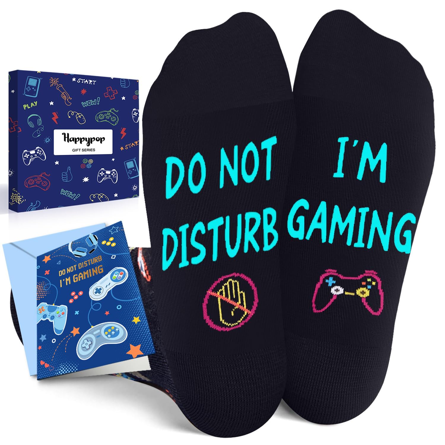 Gamer Gifts Teen Boys - Funny Gamer Socks for Teen Boys, Gaming Gamer Gifts with Greeting Card, Video Game Socks for 7-9 Years Old Kids