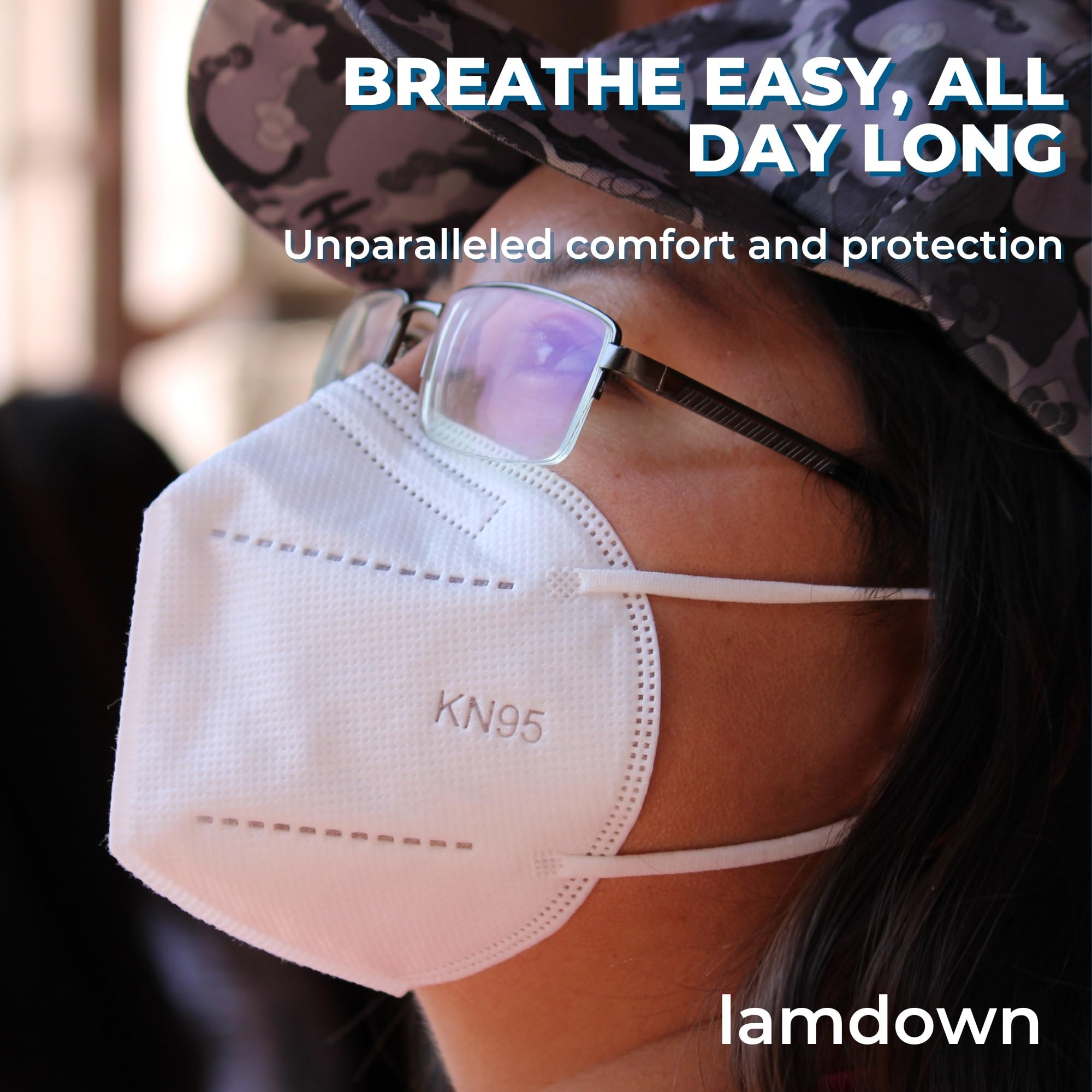 Lamdown (50-Pack) KN95 Face Masks, Individually Wrapped, Premium Disposable Dust Mask, White