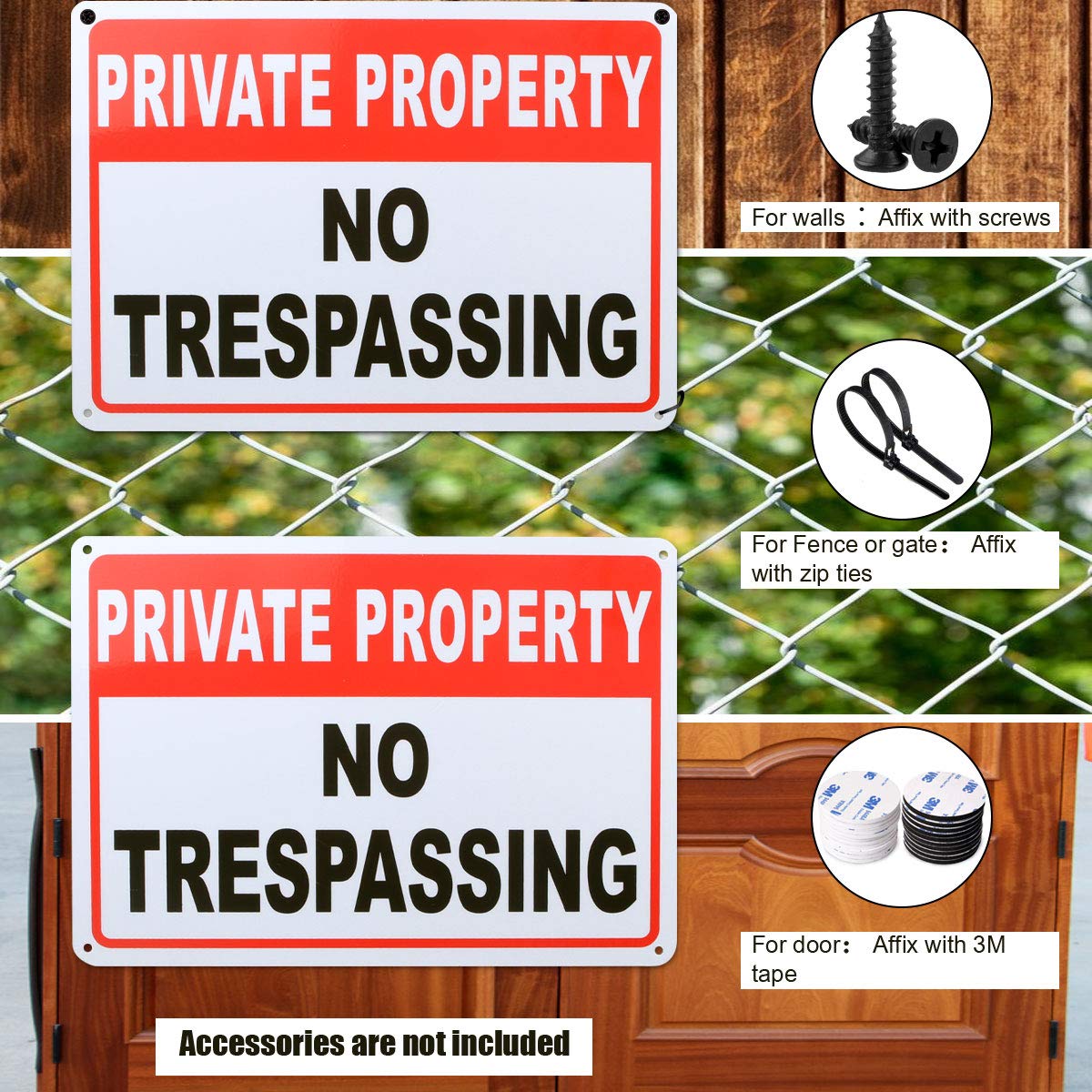 ABuff 10 Pack No Trespassing Signs Private Property Aluminum Warning Sign 10"x 7" .04" Outdoor Use for Home Yard Business Driveway Alert, Reflective, UV Protected & Waterproof