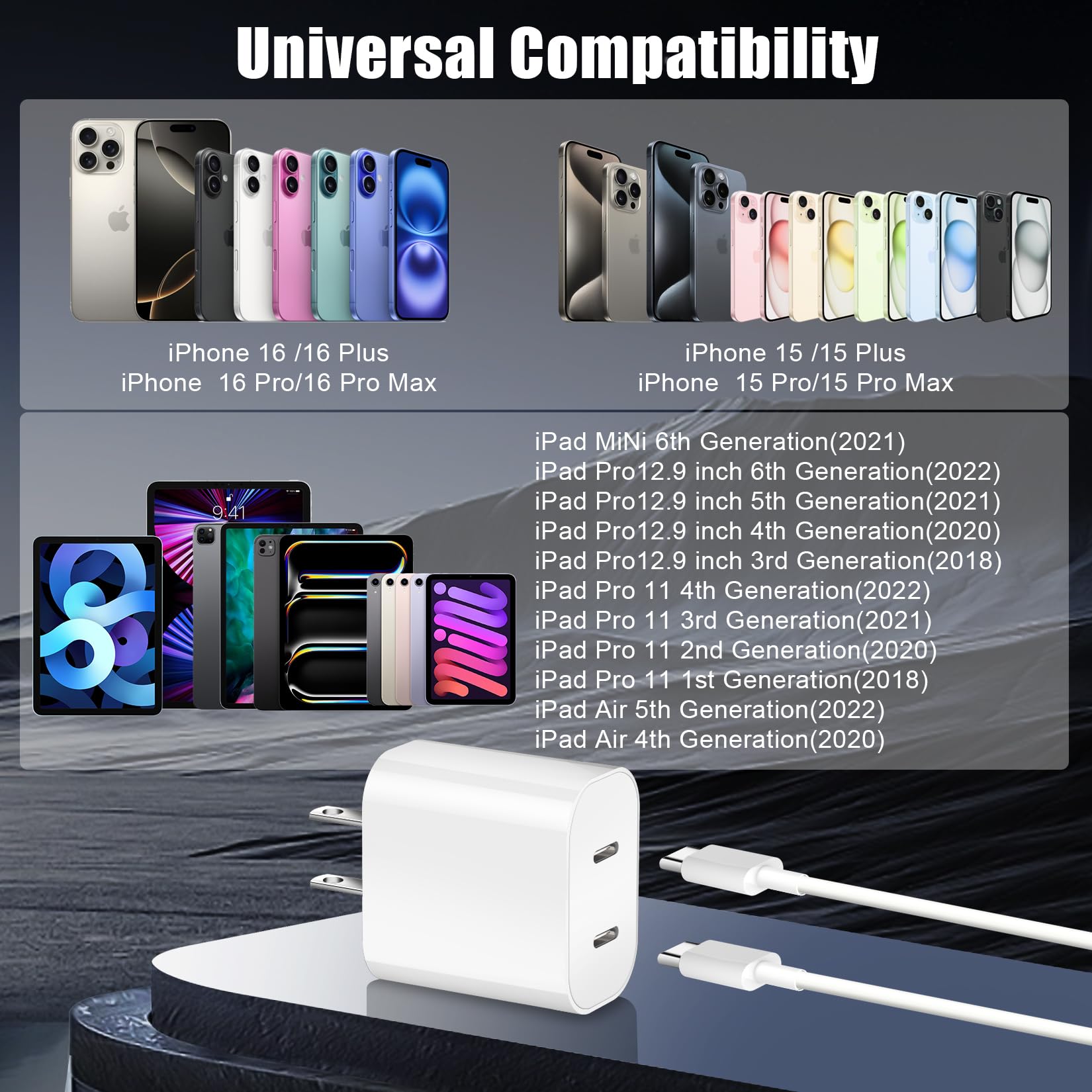 Charger for iPhone 16 15,Fast Dual Port USB C Charger Block,Double USB C iPhone 16 15 Wall Charger Power Adapter,6FT Quick USB C to C Cable for iPhone 16/16 Pro Max/16 Pro/15 Pro/15 Plus,iPad Pro/Air