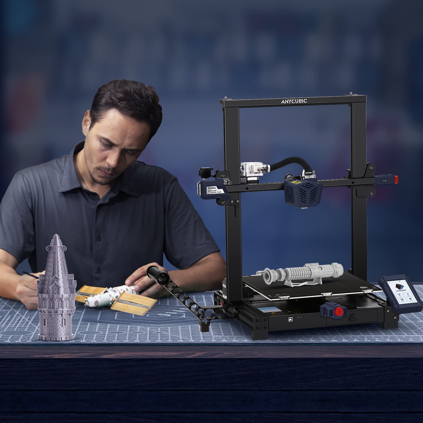 Anycubic Kobra Plus, 3D Printer with 25-Point Auto Leveling All-Metal Geared Extruder for Smooth Filament in & Out, Dual Z-Axis for Printing Stable, Large Printing Size 13.8x11.8x11.8inch