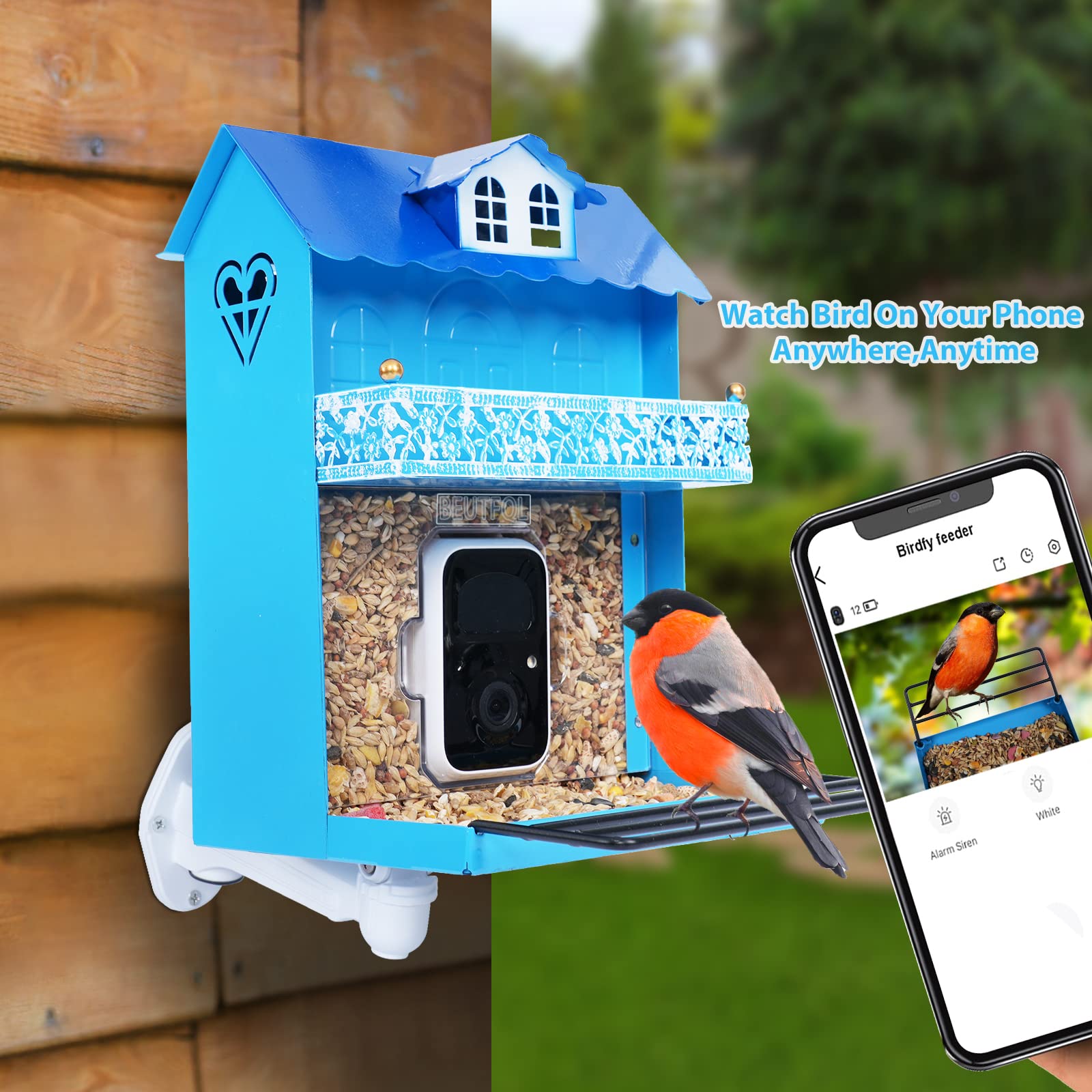 Smart Bird Feeder with Camera.Auto Capture Birds Videos & Bird Motion Detection,Wireless App Notification,Birdhouse Camera,Lifetime 32G Free Space.Idea Gift