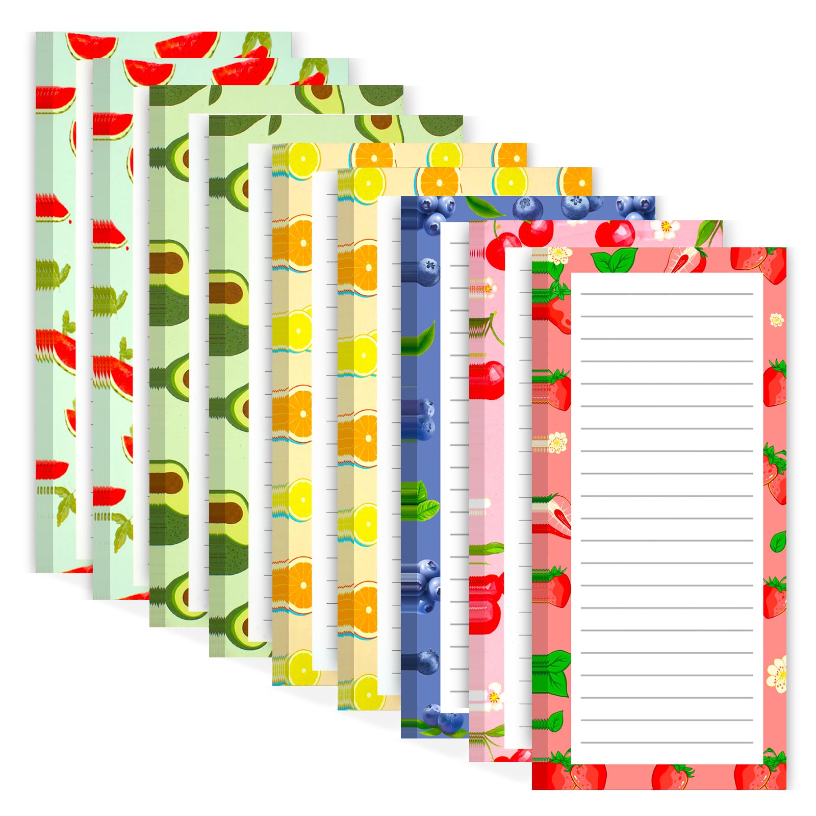 9 Pack Magnetic Notepads for Refrigerator, Magnetic Notepads for Refrigerator, Fruit Design Magnetic Grocery List Pad for Fridge, Full Magnet Back Shopping Lists, 25 Sheets Per Note Pads